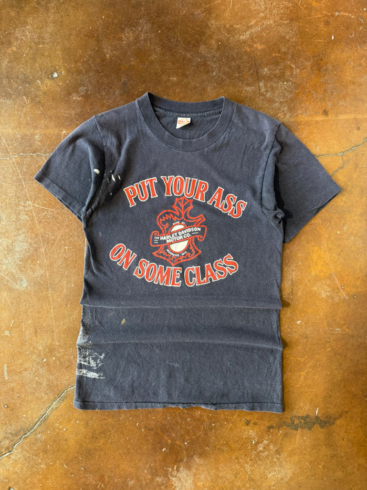 80s Harley Davidson "put your ass on some class" shirt (MEDIUM)