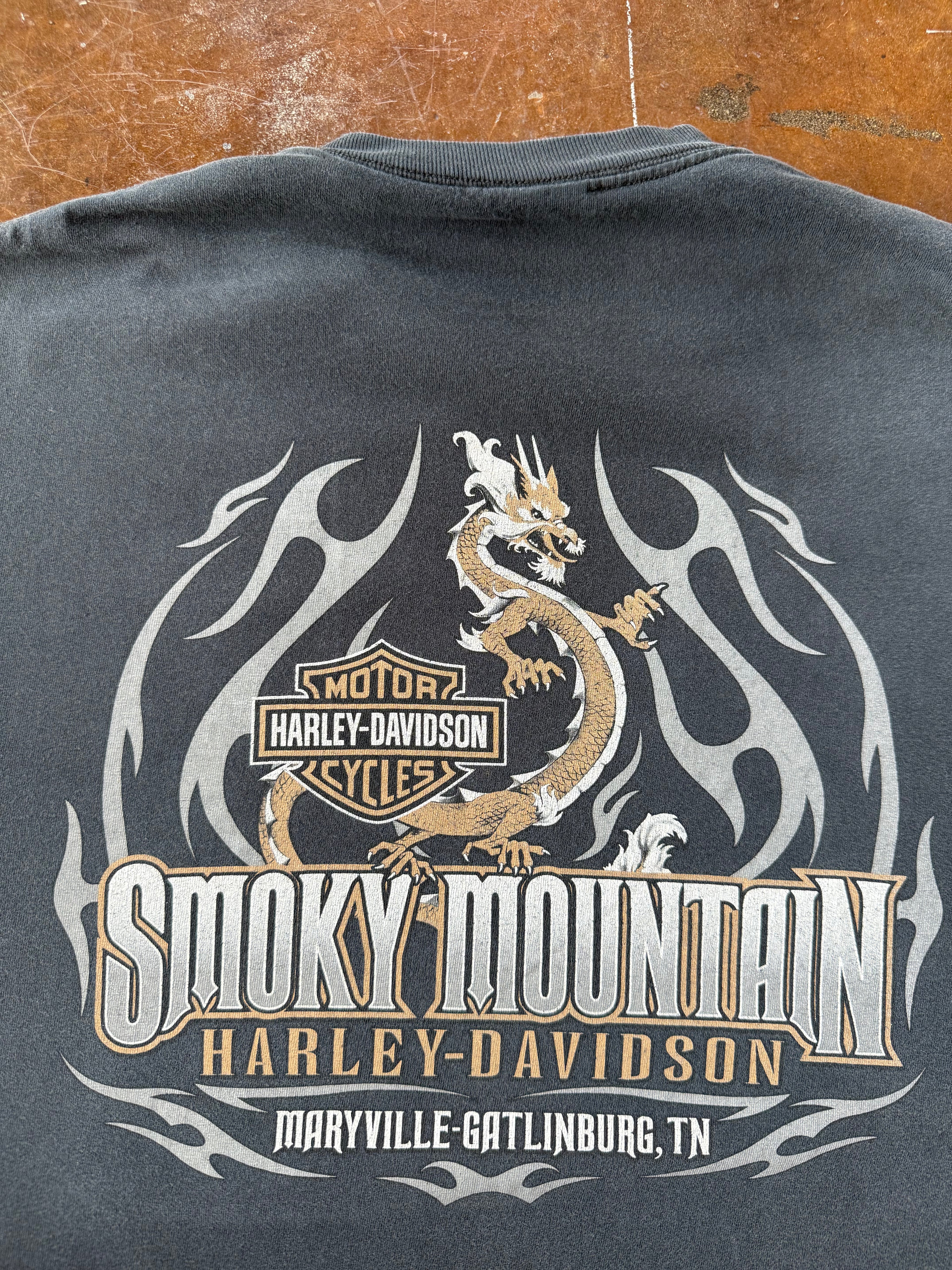 2000s lightly faded Harley Davidson "winged bat logo" biker shirt (LARGE)