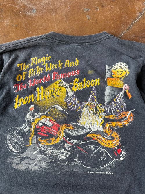 1987 Iron Horse Saloon "wizard biker" pocket shirt (LARGE)