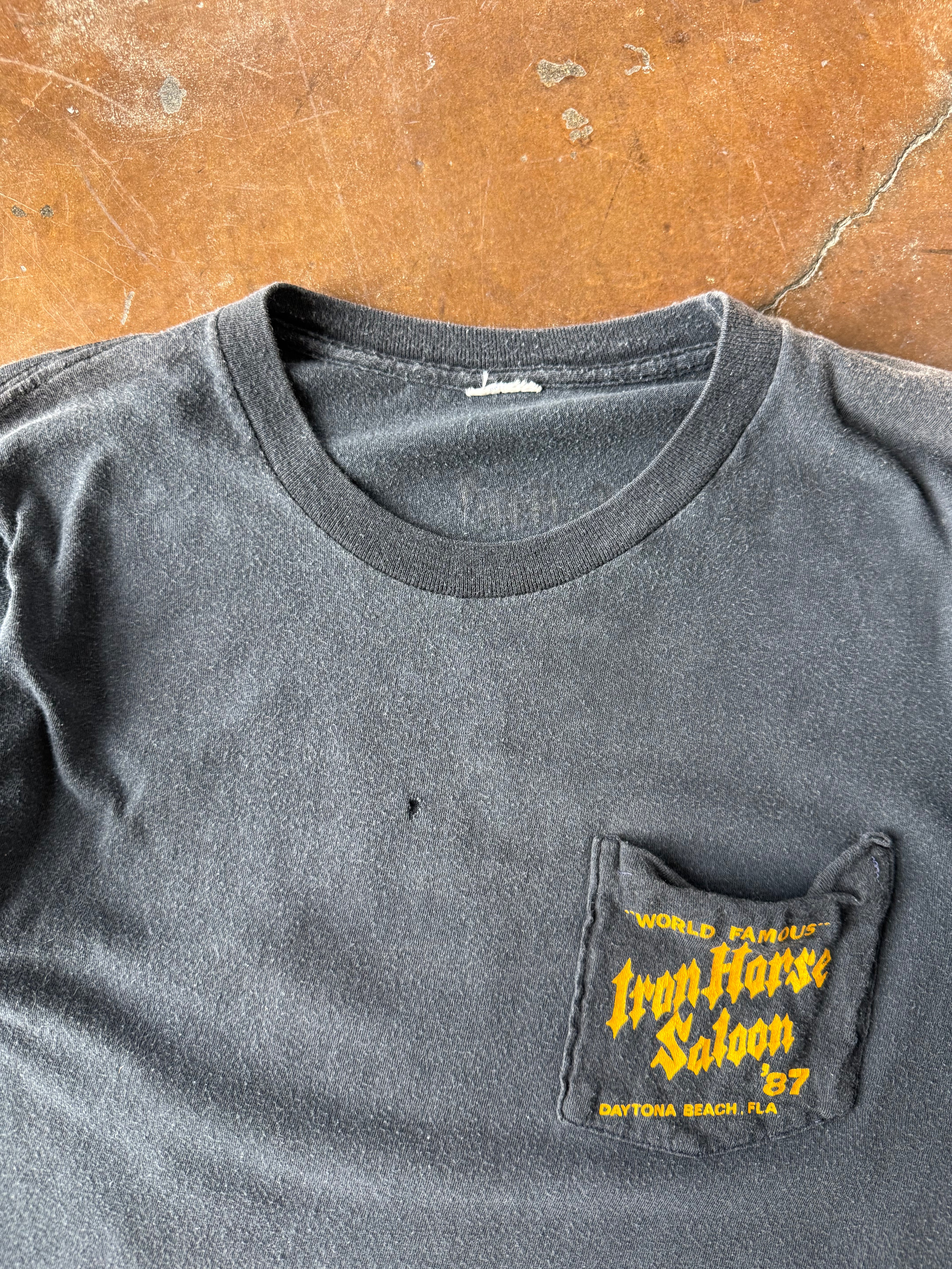 1987 Iron Horse Saloon "wizard biker" pocket shirt (LARGE)