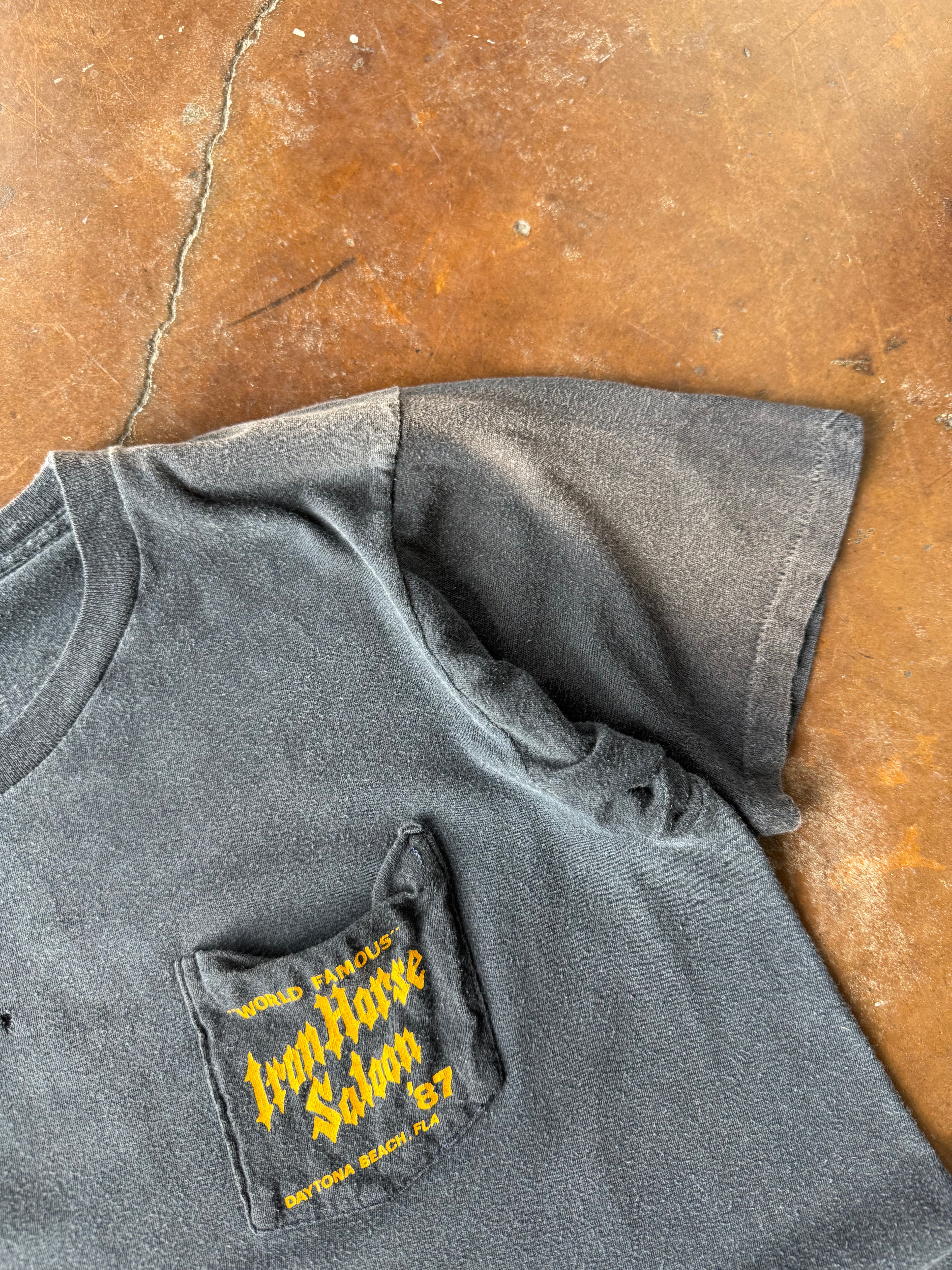 1987 Iron Horse Saloon "wizard biker" pocket shirt (LARGE)