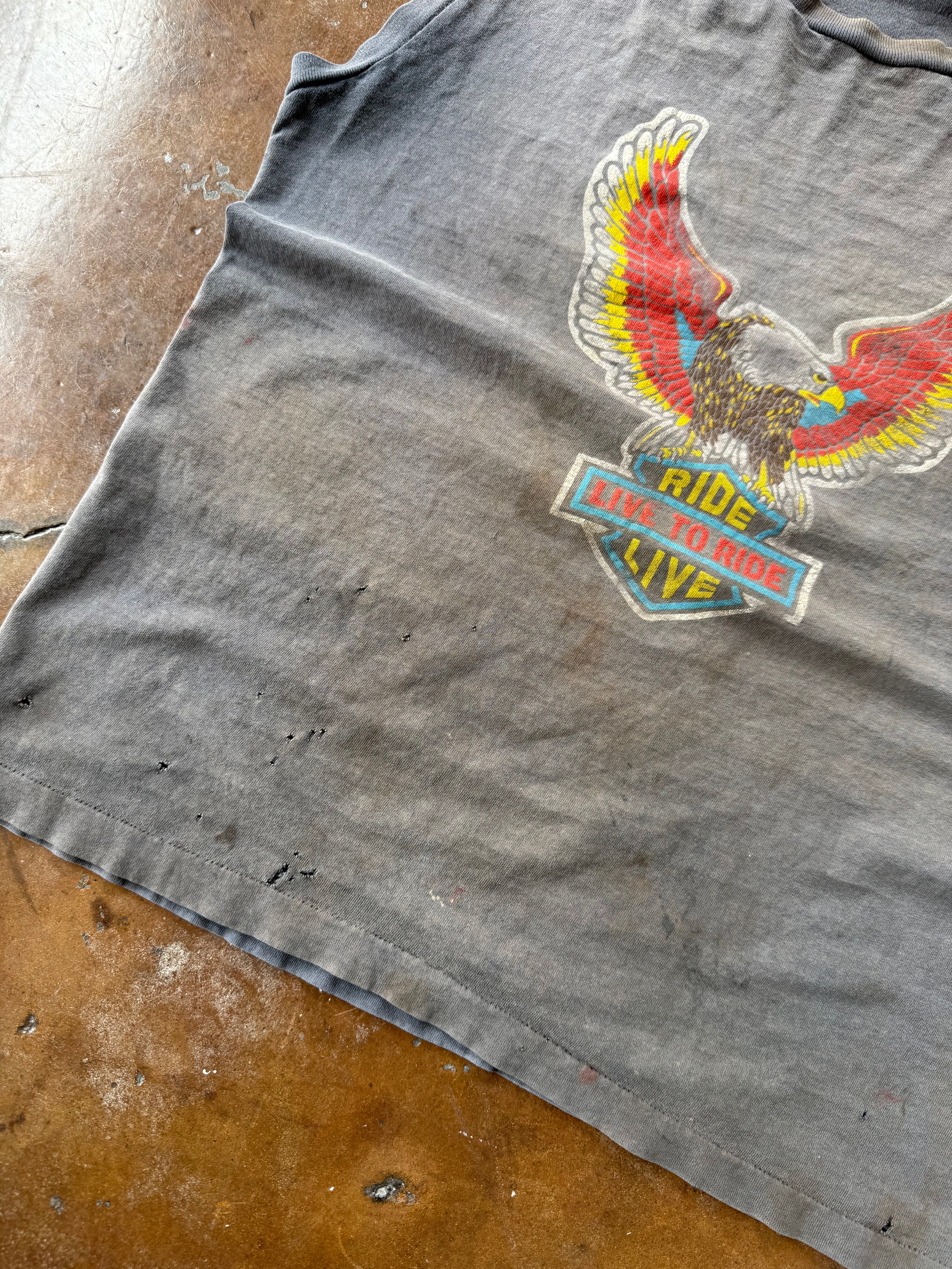 70s faded Harley Davidson "multi-color eagle" biker tank top shirt (LARGE)