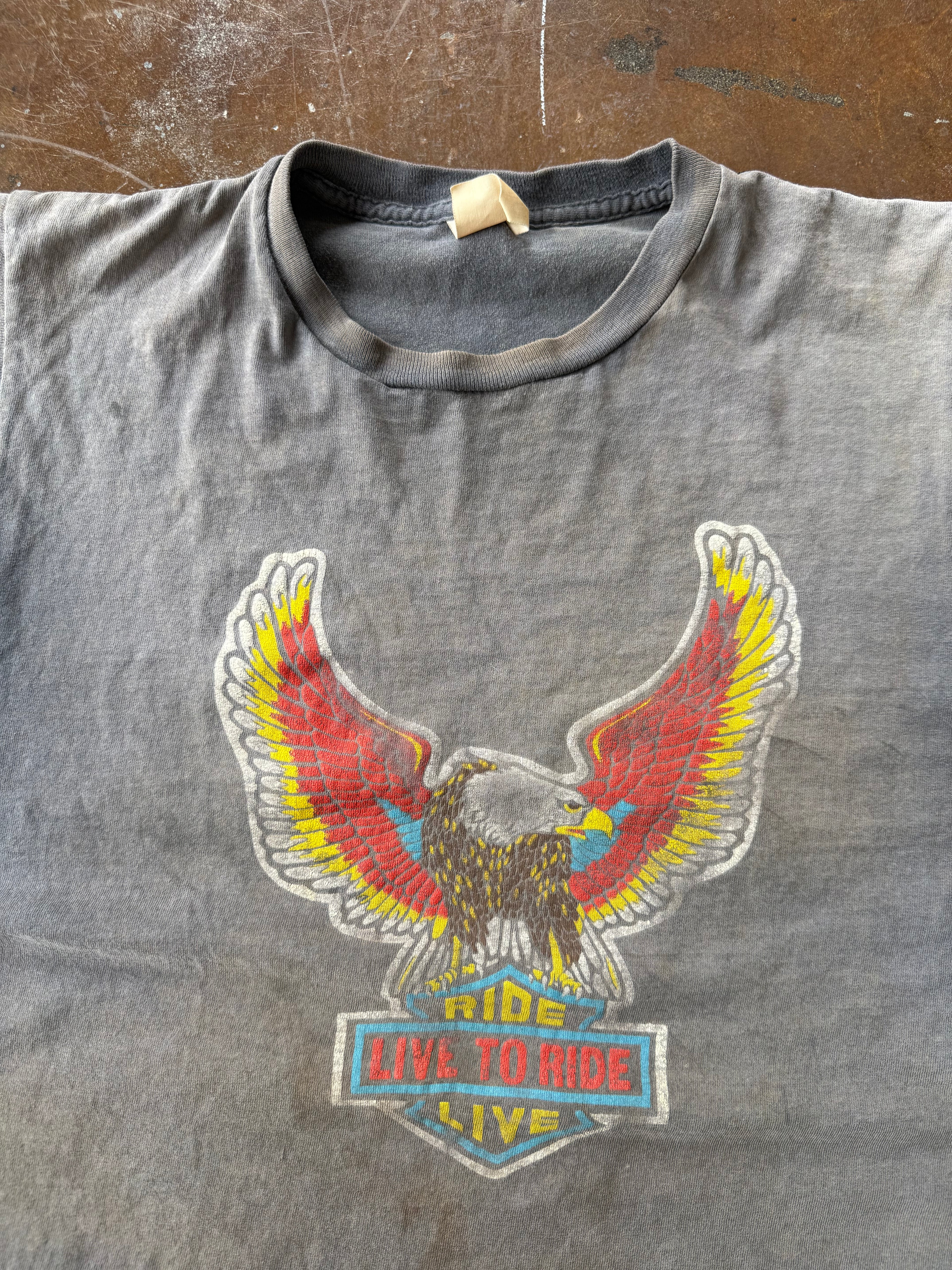 70s faded Harley Davidson "multi-color eagle" biker tank top shirt (LARGE)
