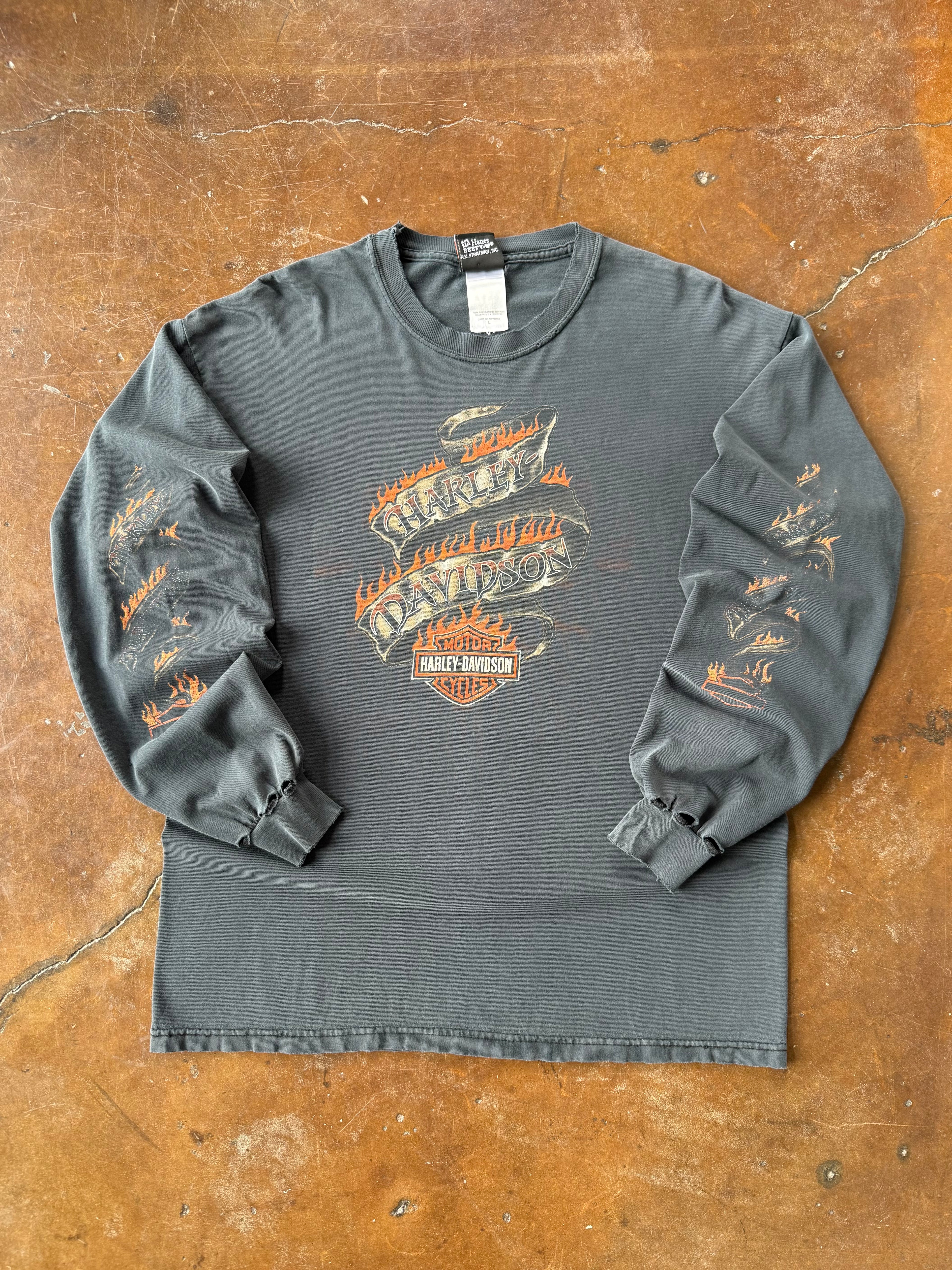 2000s faded Harley Davidson "flame emblem" longsleeve shirt (LARGE)
