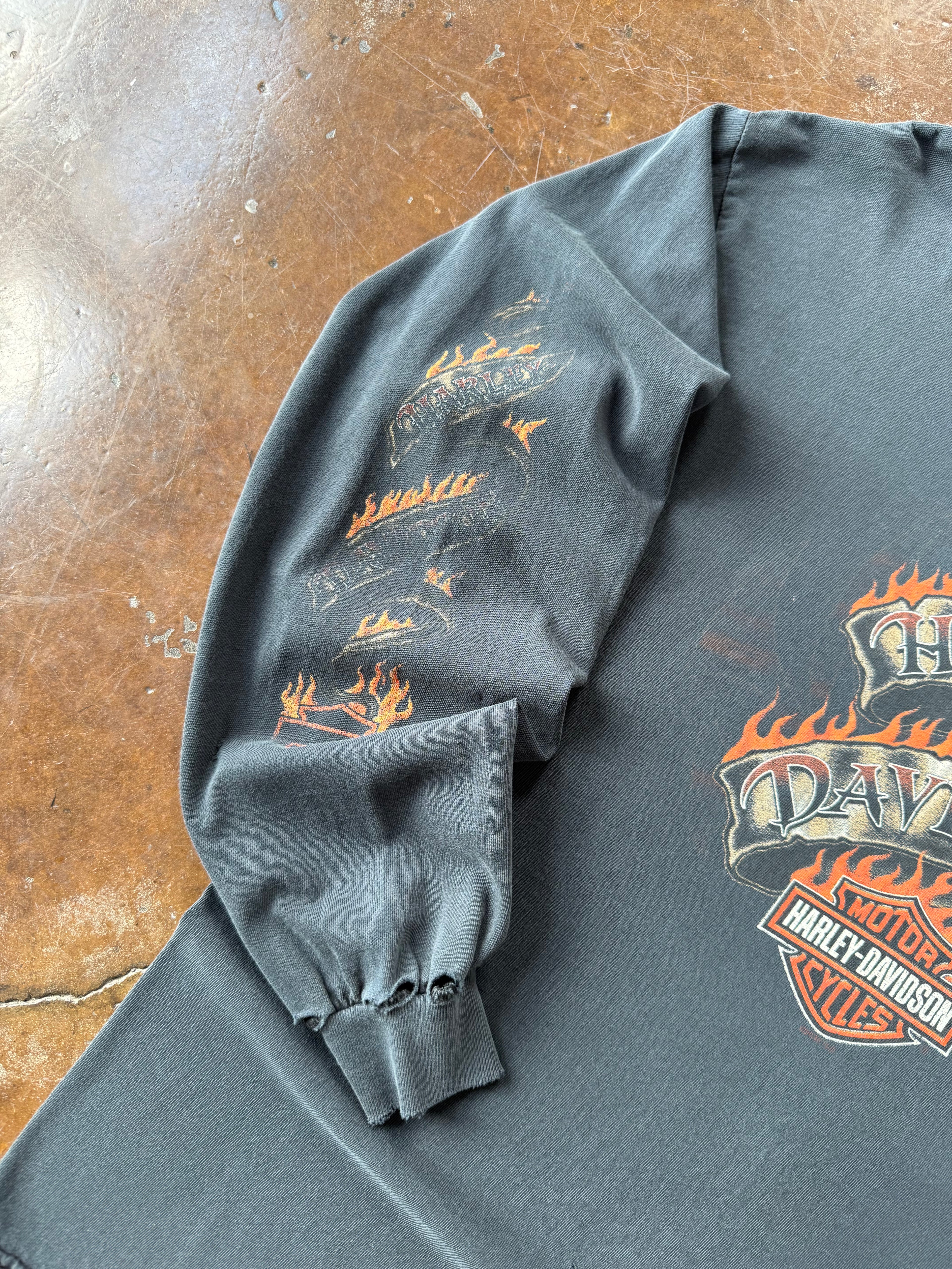 2000s faded Harley Davidson "flame emblem" longsleeve shirt (LARGE)