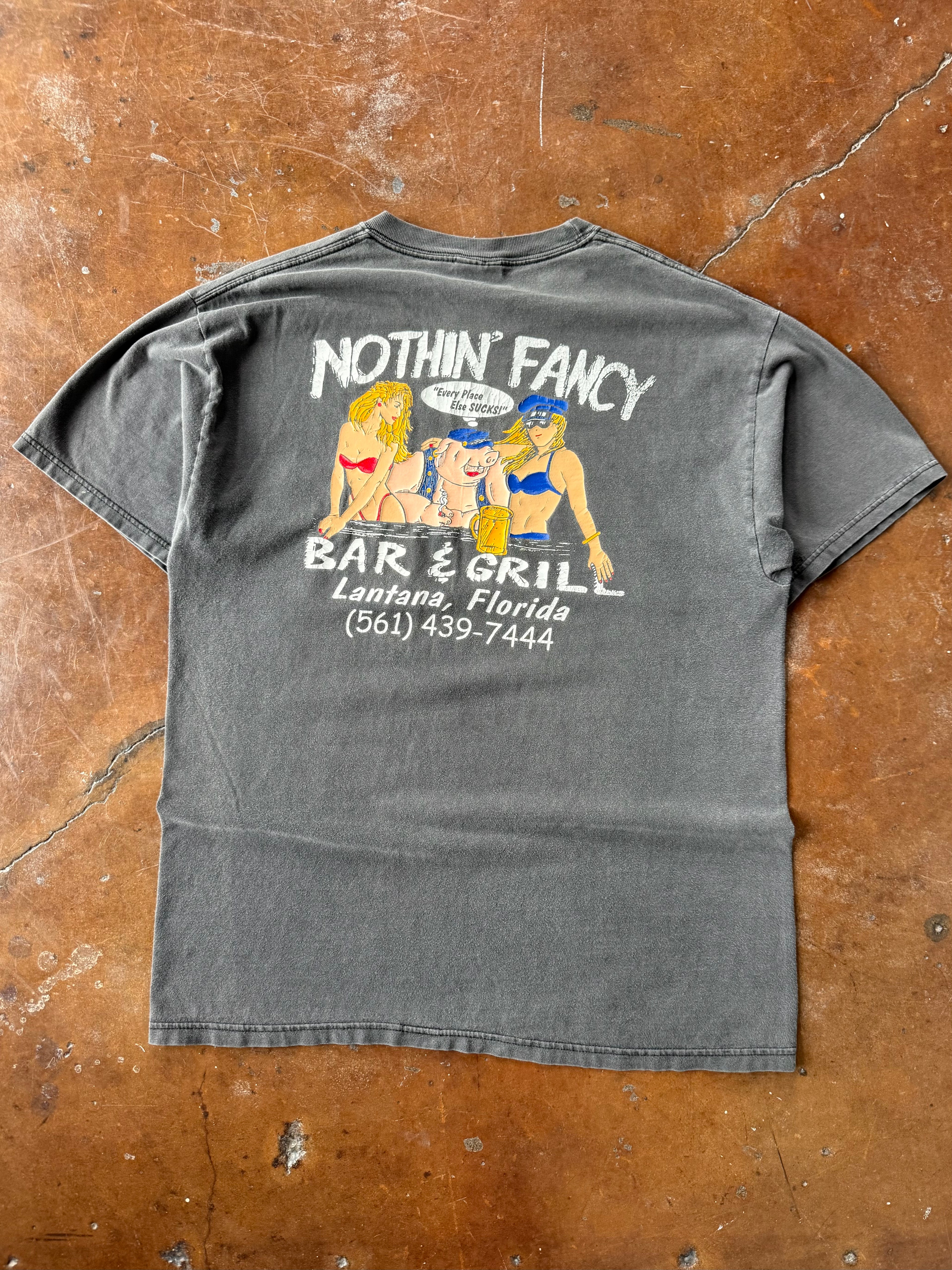 90s faded Biker Hog "nothin fancy" pocket shirt (LARGE)