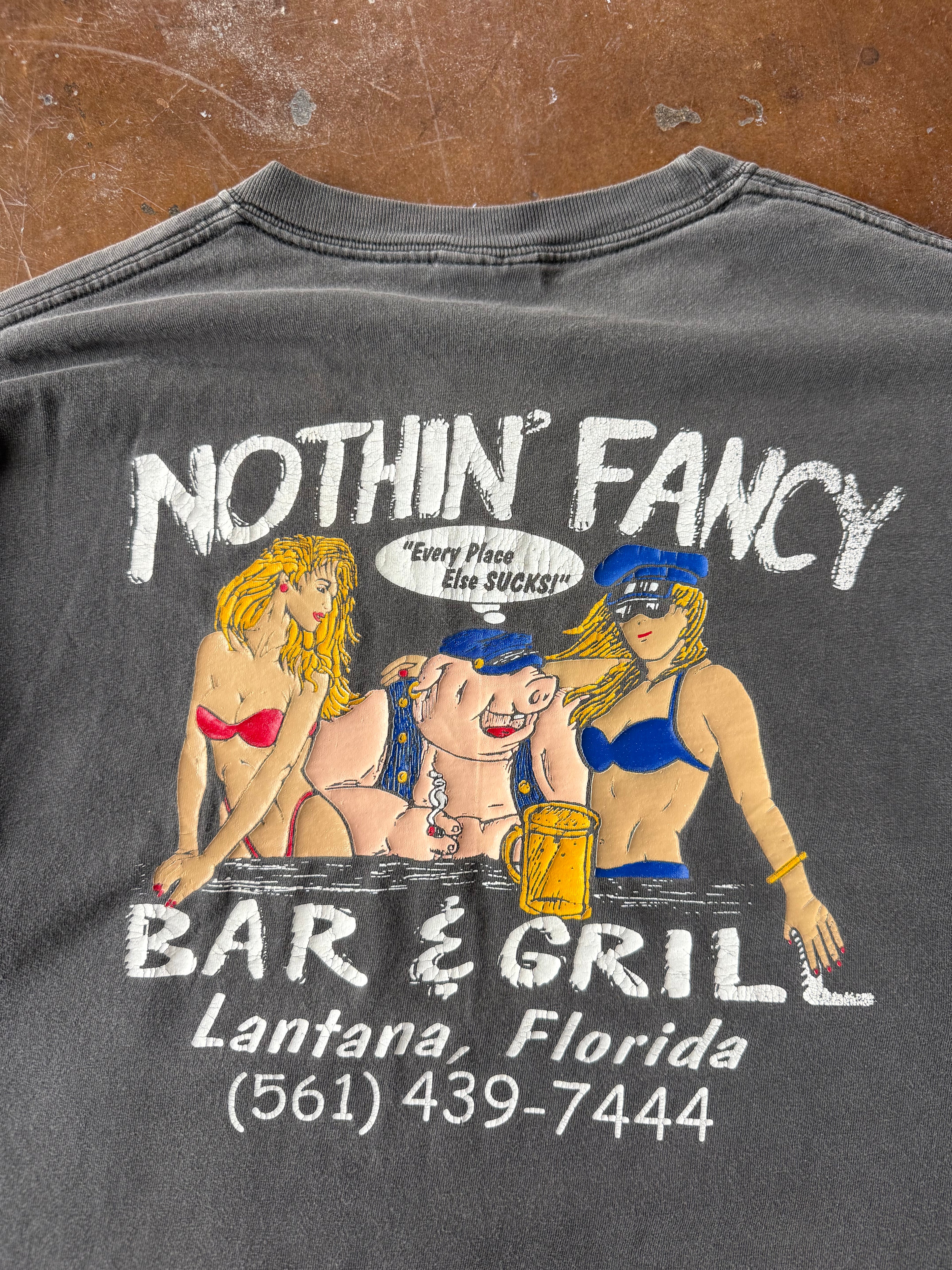 90s faded Biker Hog "nothin fancy" pocket shirt (LARGE)