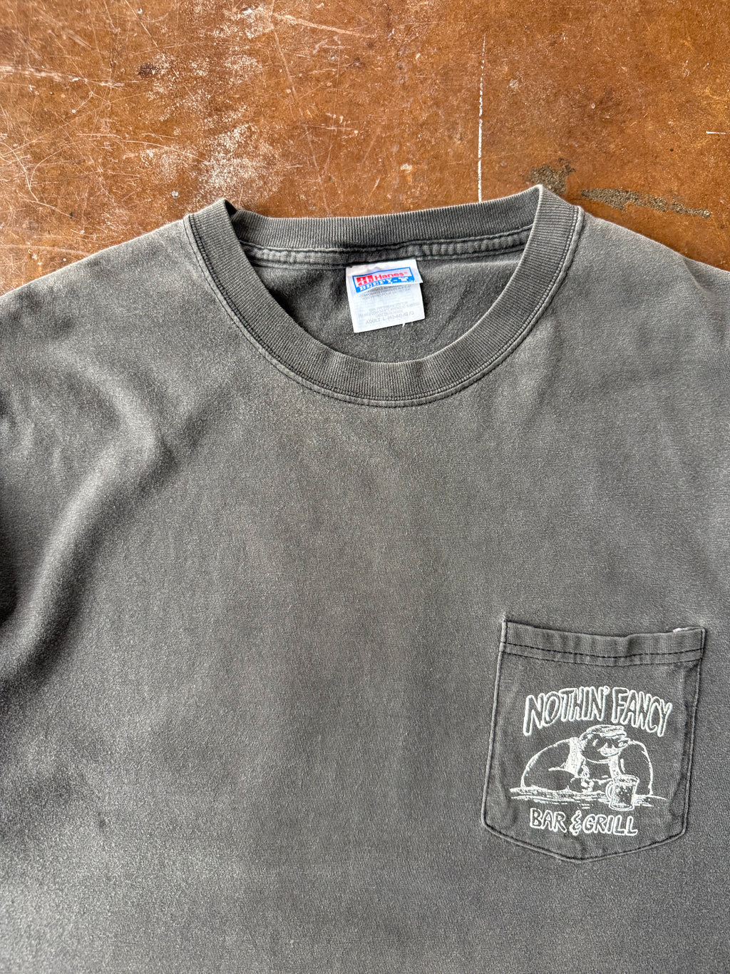90s faded Biker Hog "nothin fancy" pocket shirt (LARGE)