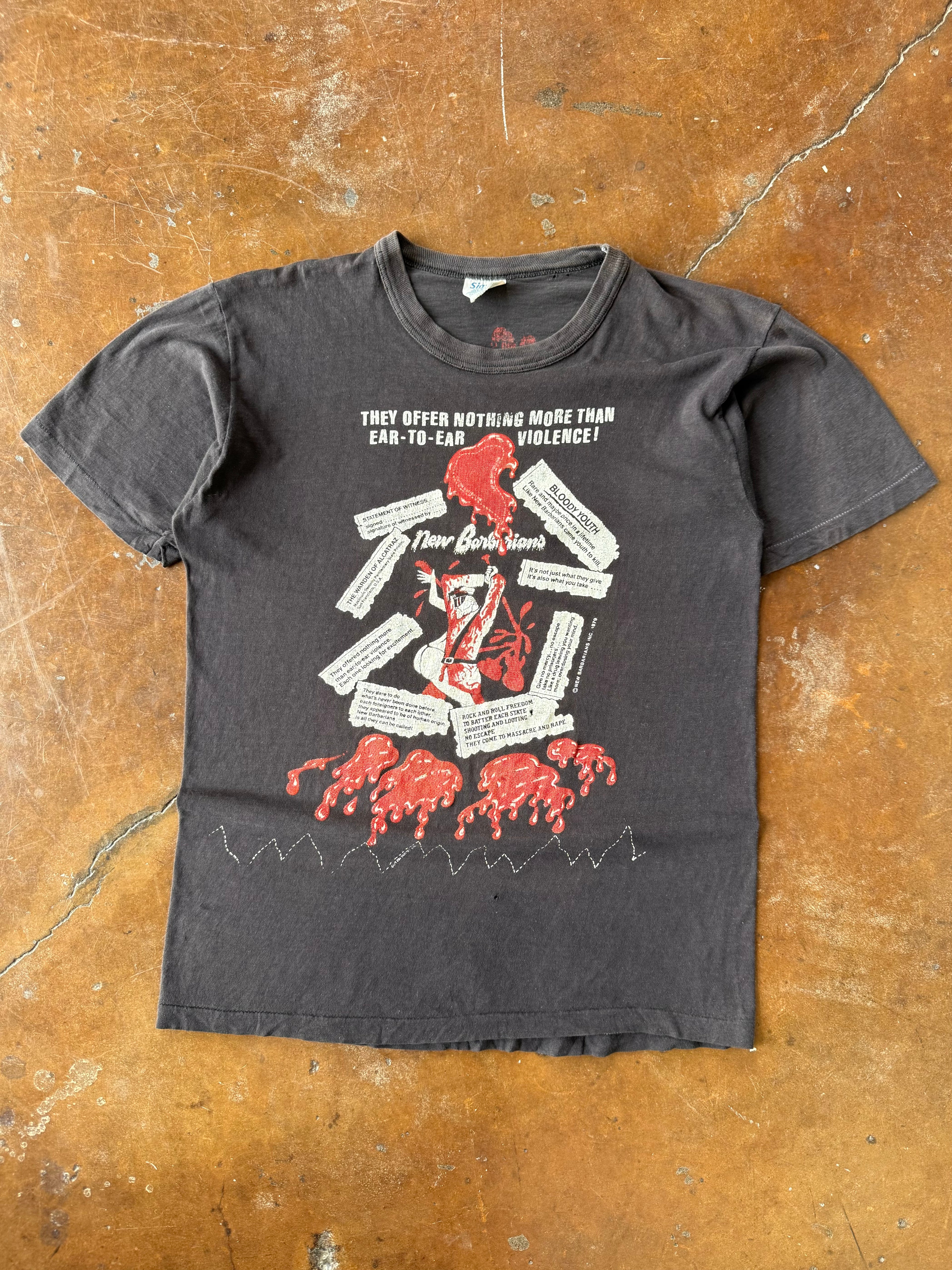 1979 New Barbarians "ear-to-ear violence" band shirt (LARGE)