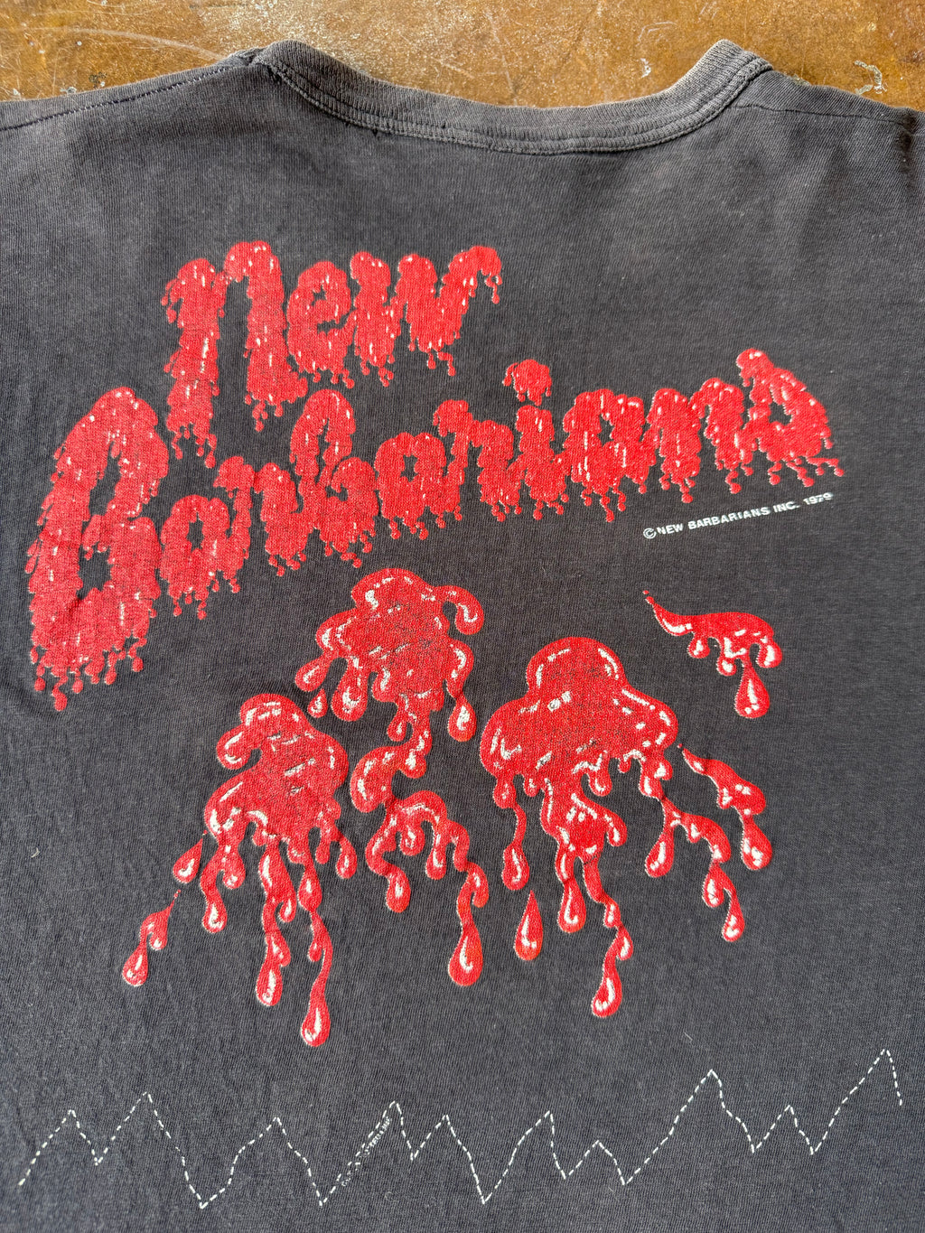 1979 New Barbarians "ear-to-ear violence" band shirt (LARGE)