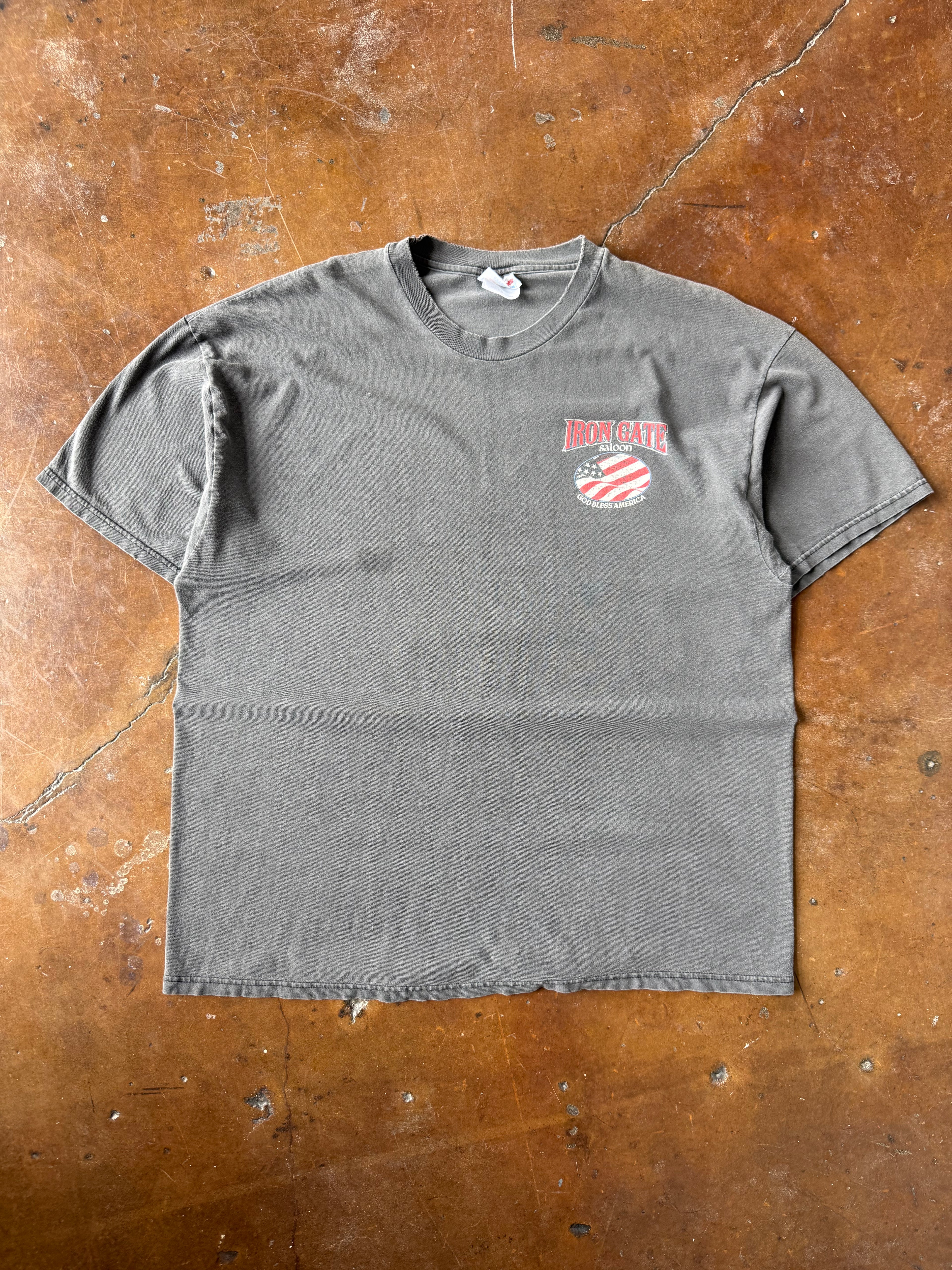 90s faded Iron Gate Saloon "still burning" biker shirt (XL)