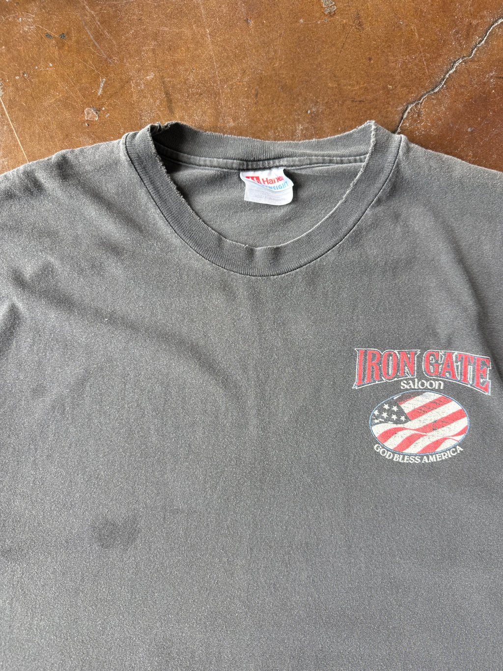 90s faded Iron Gate Saloon "still burning" biker shirt (XL)