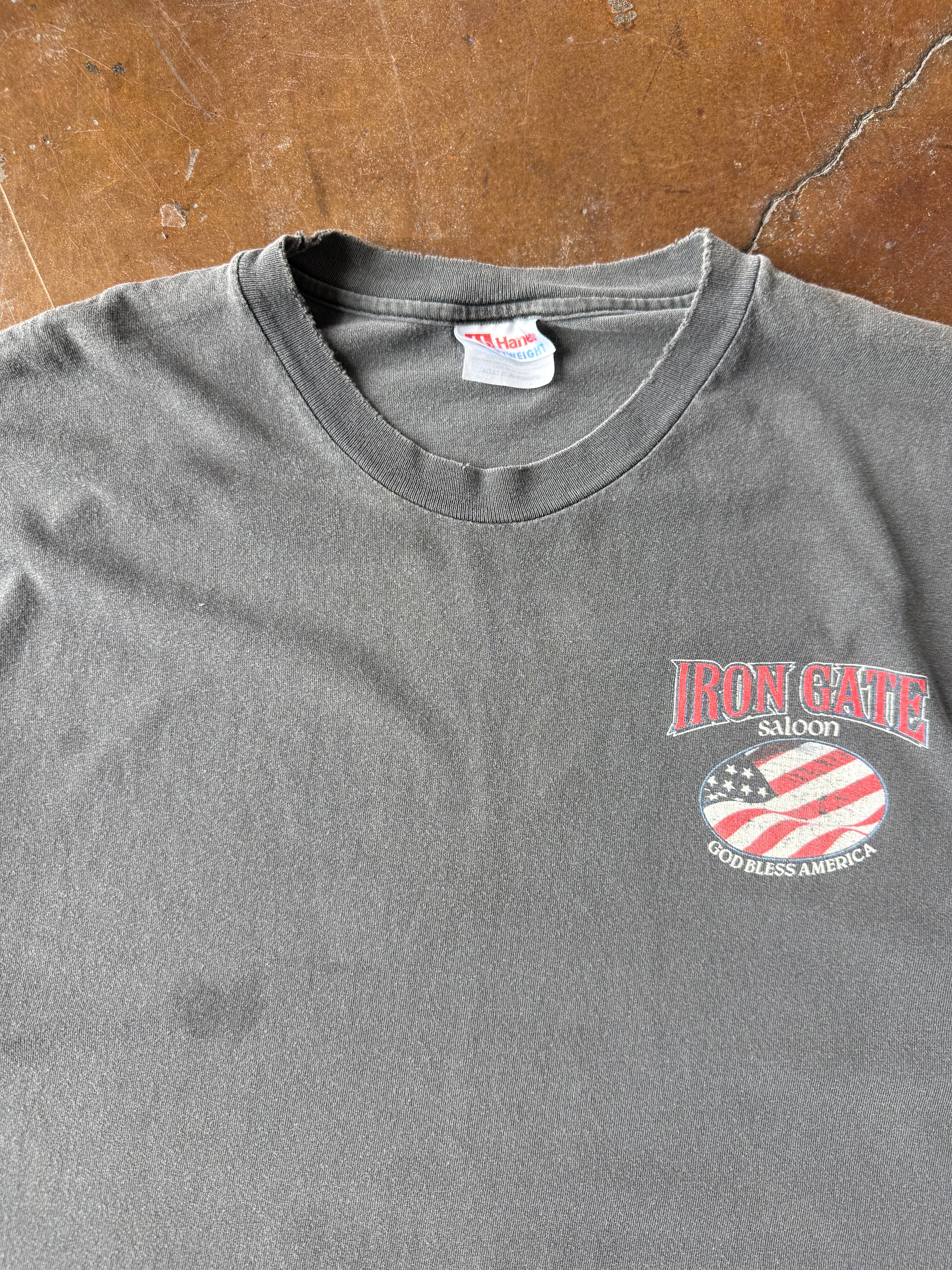 90s faded Iron Gate Saloon "still burning" biker shirt (XL)