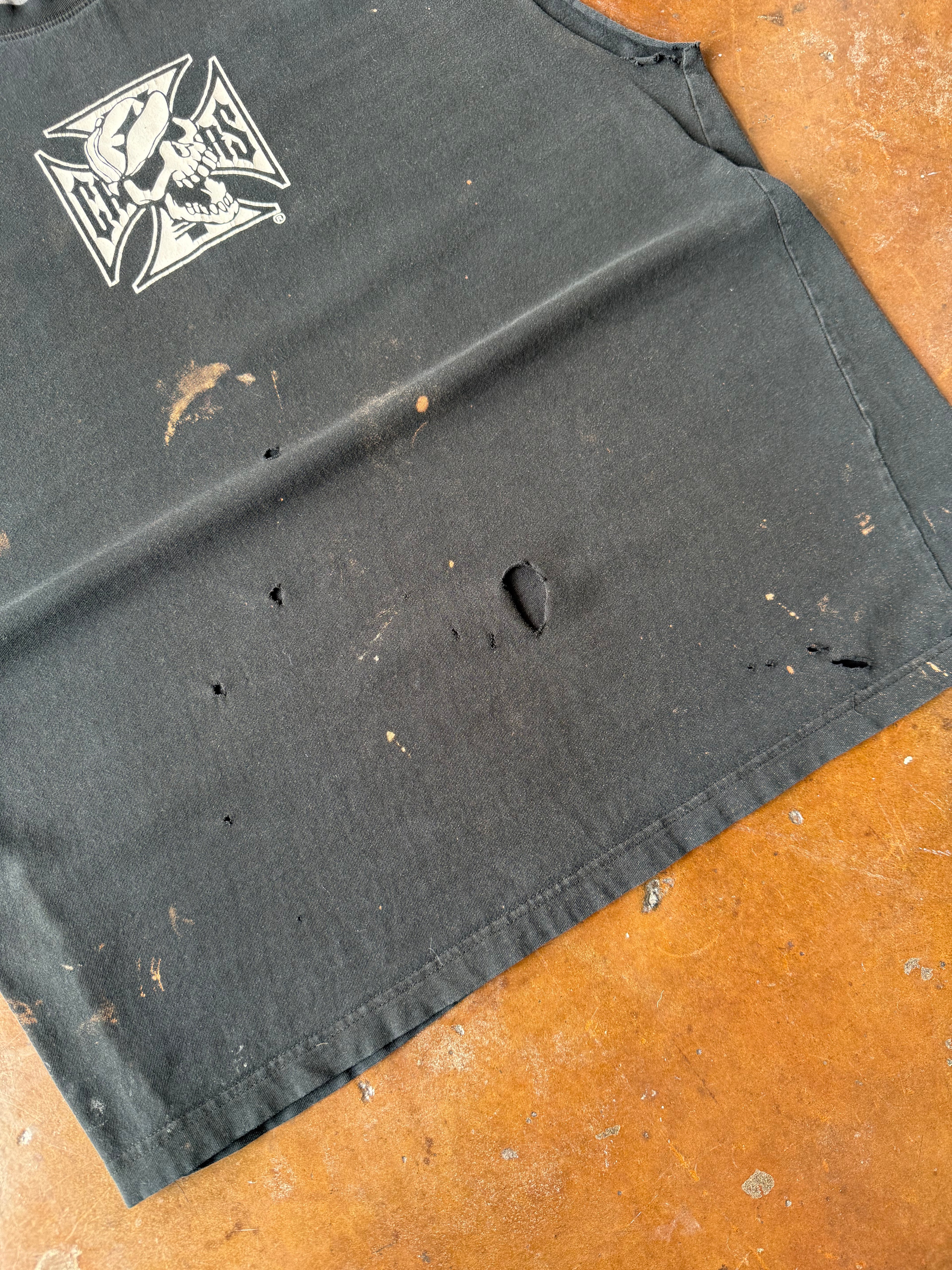 2000s distressed West Coast Choppers "long beach" cut-off shirt (XL)