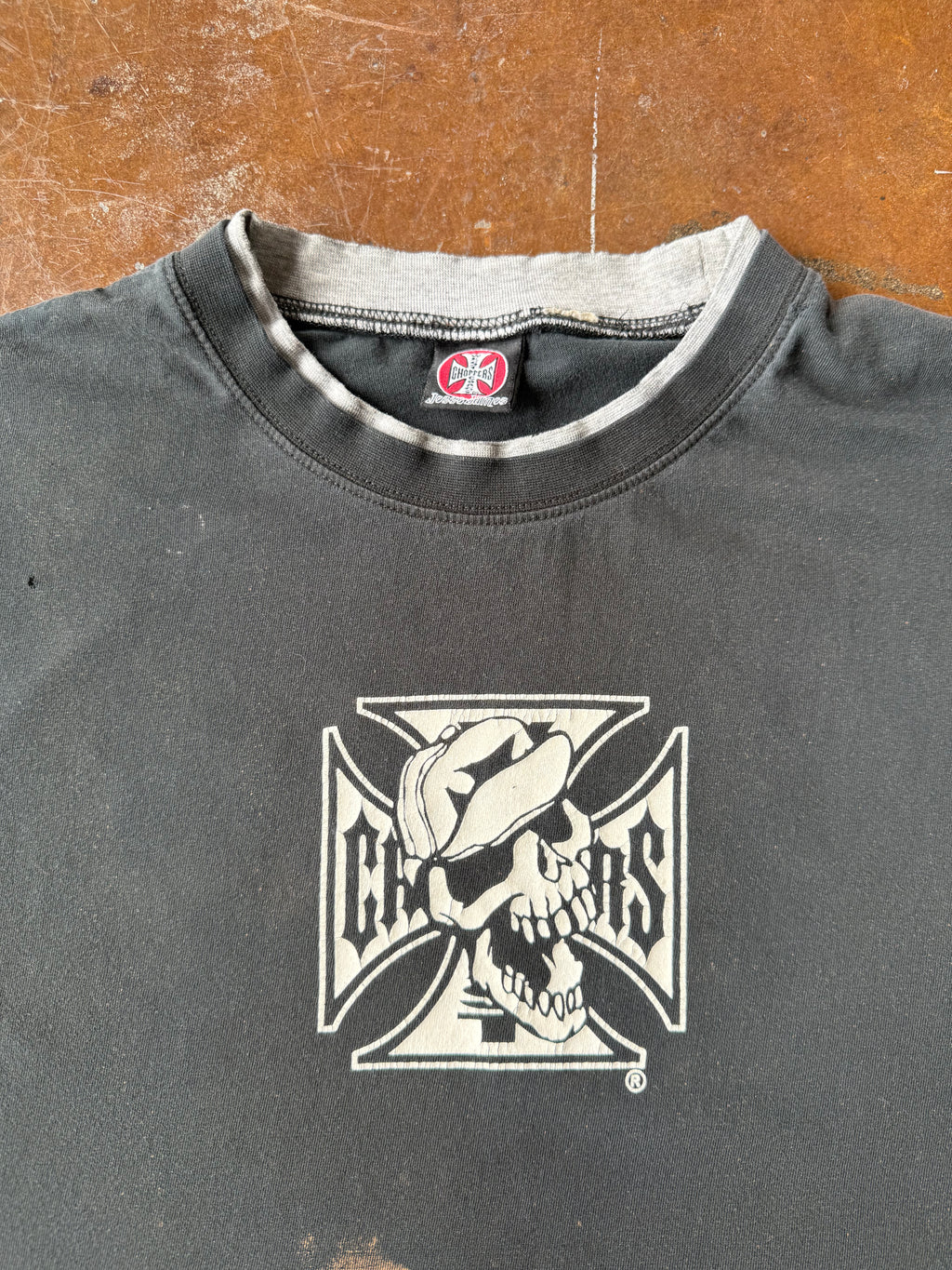 2000s distressed West Coast Choppers "long beach" cut-off shirt (XL)