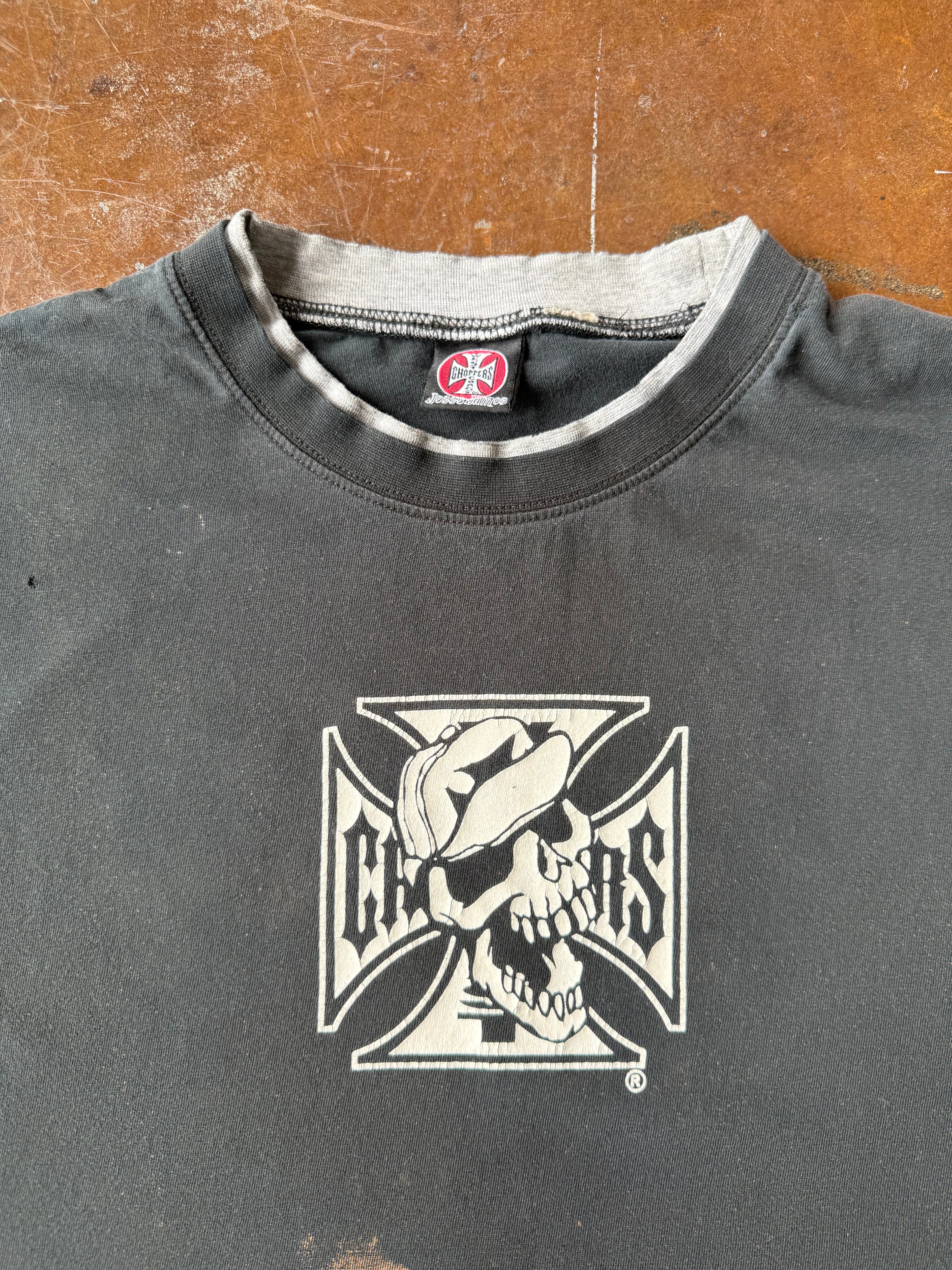 2000s distressed West Coast Choppers "long beach" cut-off shirt (XL)