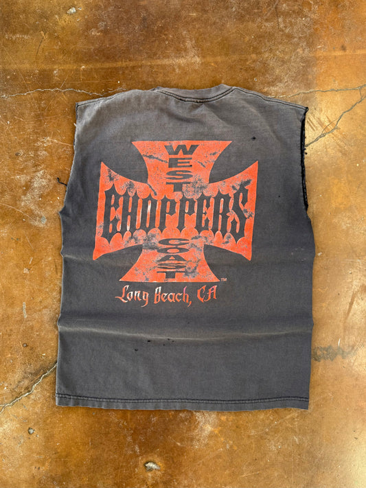 2000s faded West Coast Choppers "red logo" cut-off shirt (LARGE)