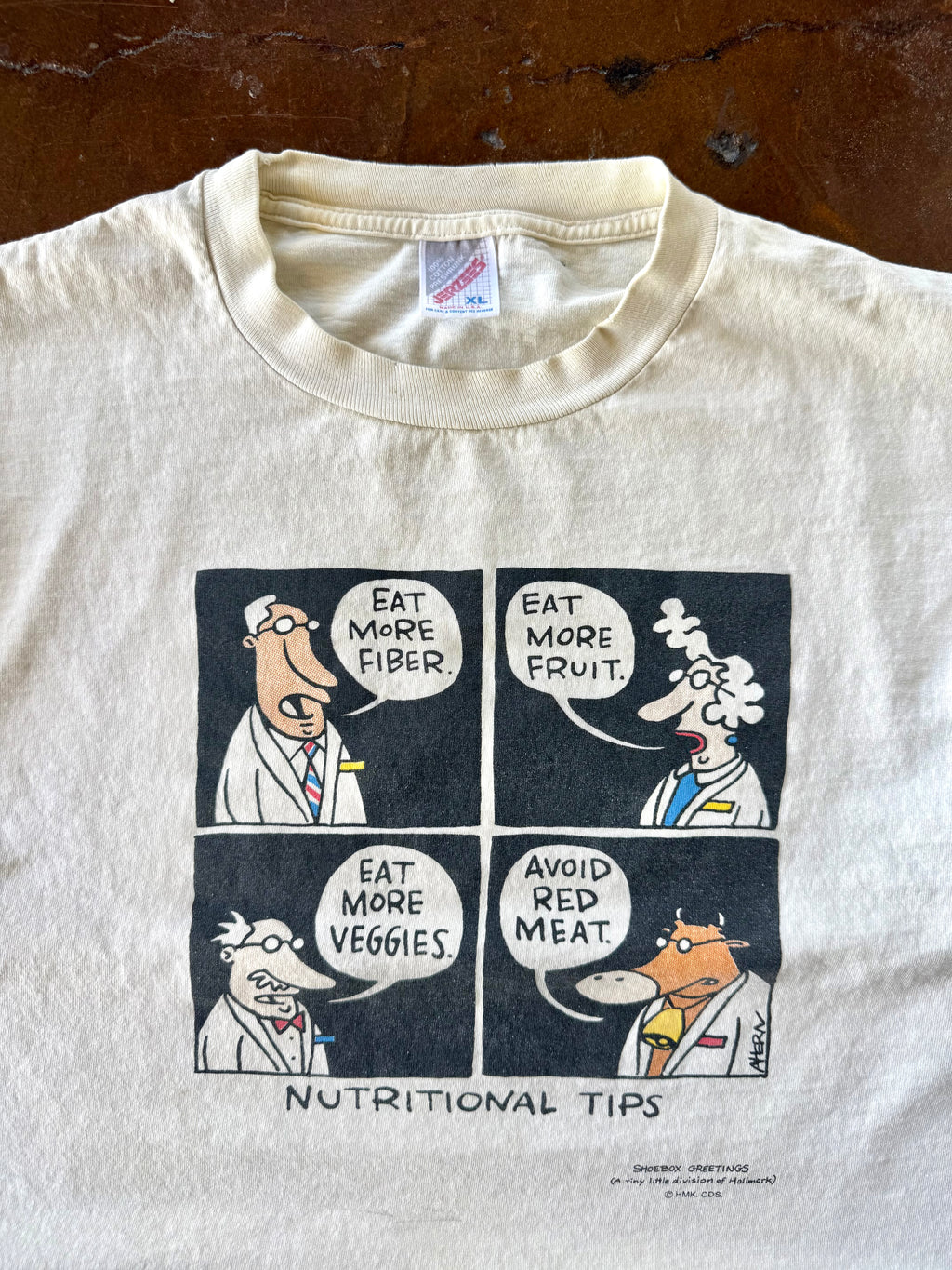 90s Vegetarian Newspaper Cartoon "avoid red meat" shirt (XL)