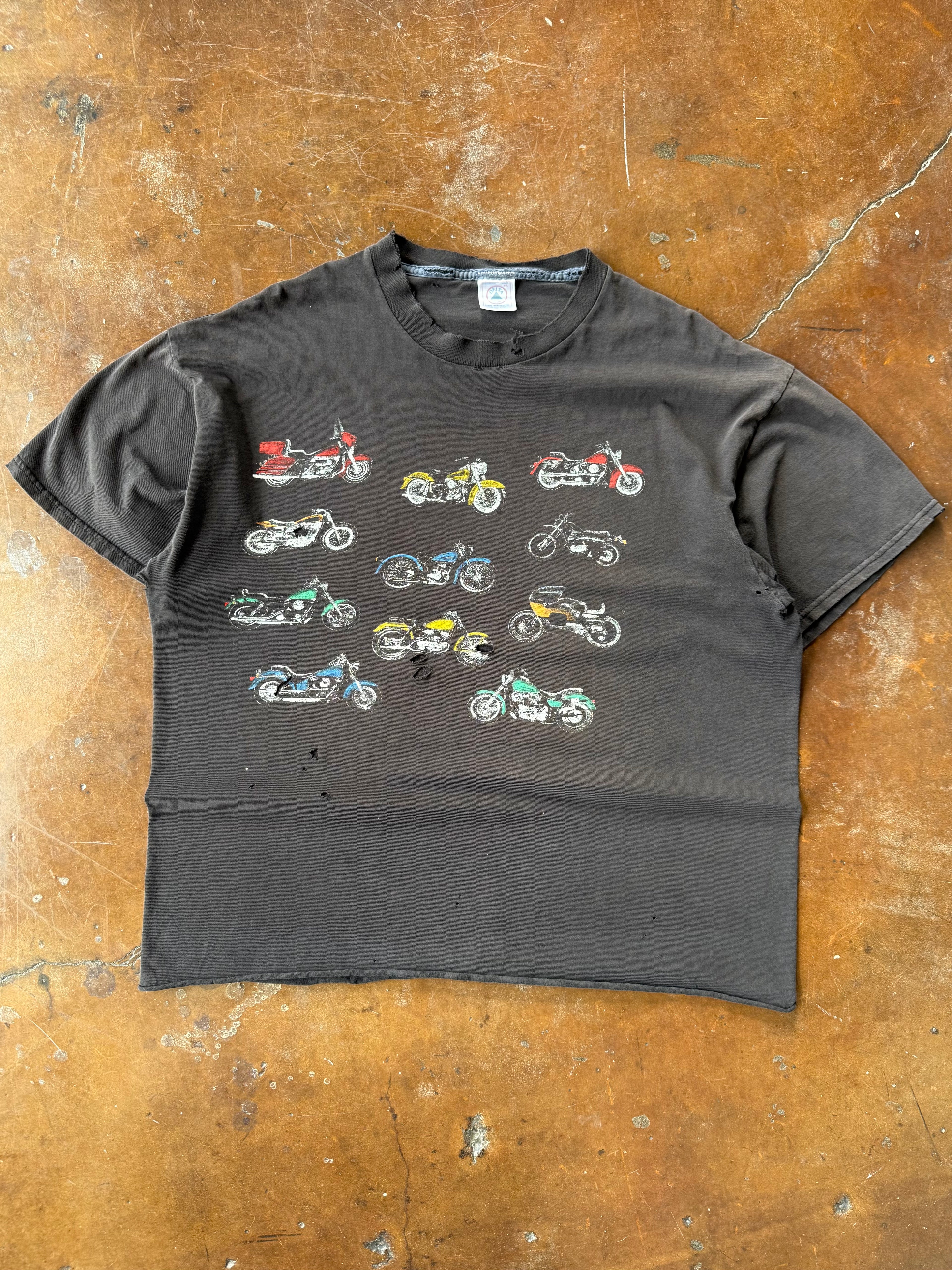 90s lightly distressed Motorcycle collage shirt (XL)