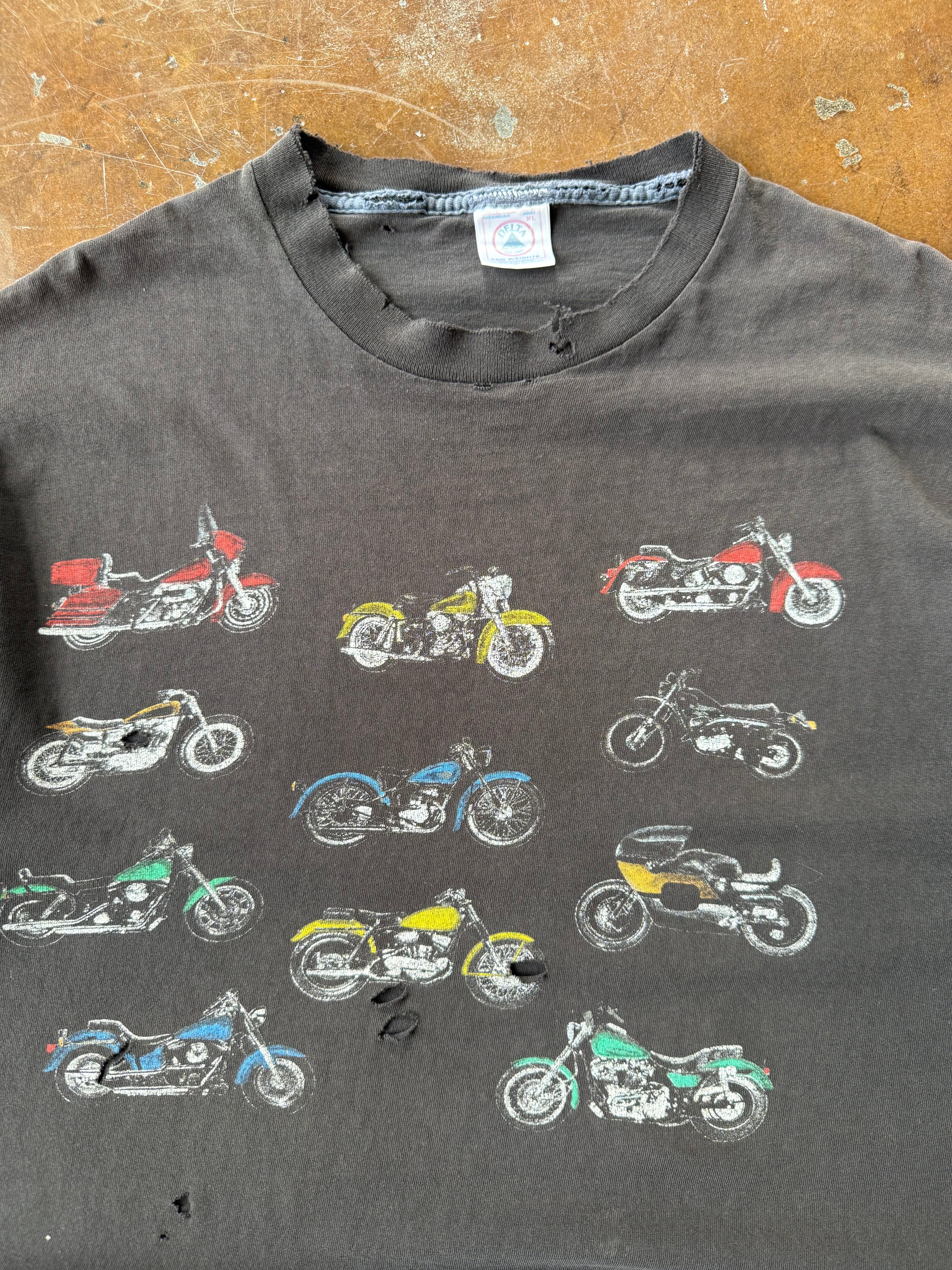 90s lightly distressed Motorcycle collage shirt (XL)