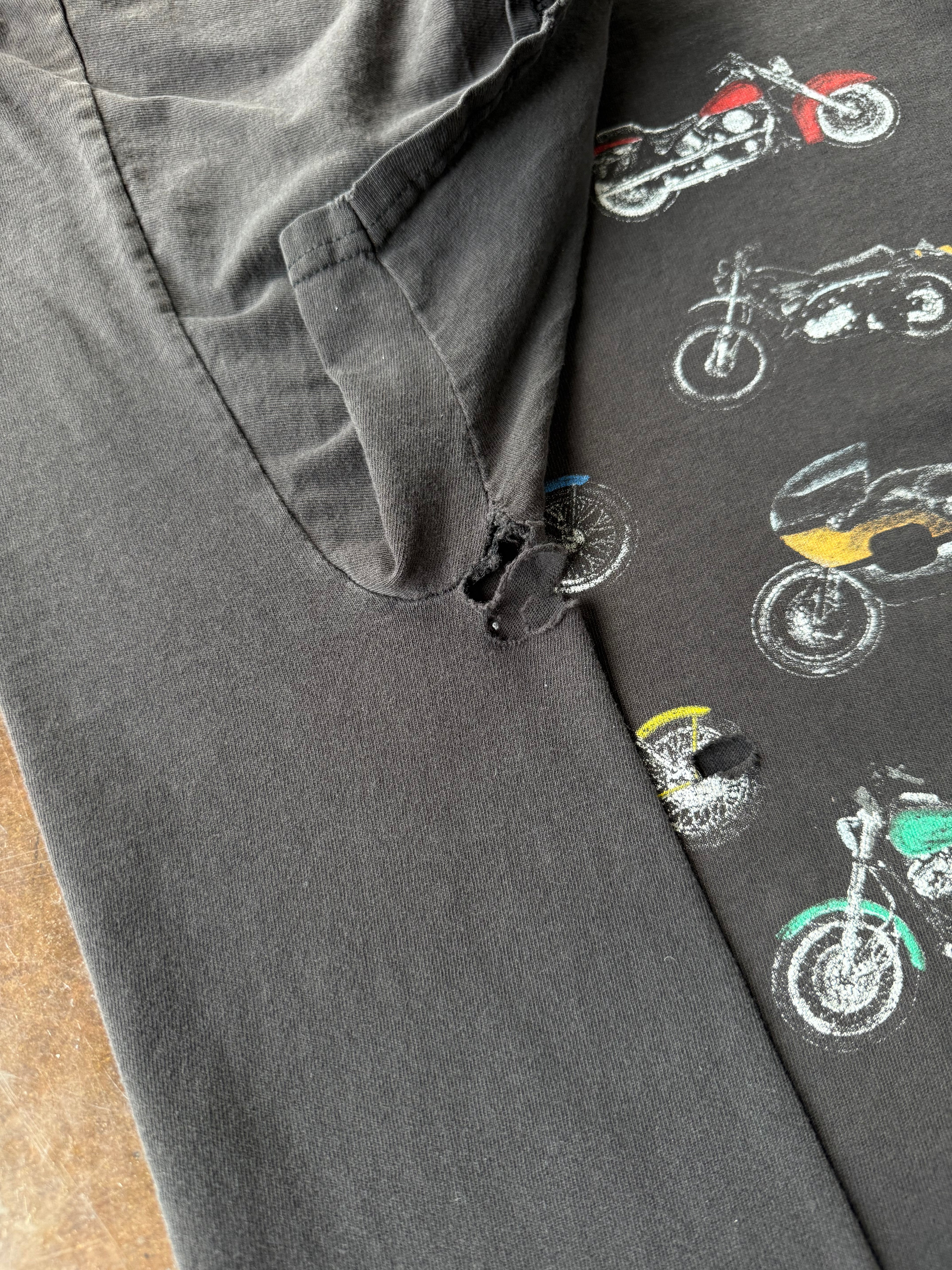 90s lightly distressed Motorcycle collage shirt (XL)