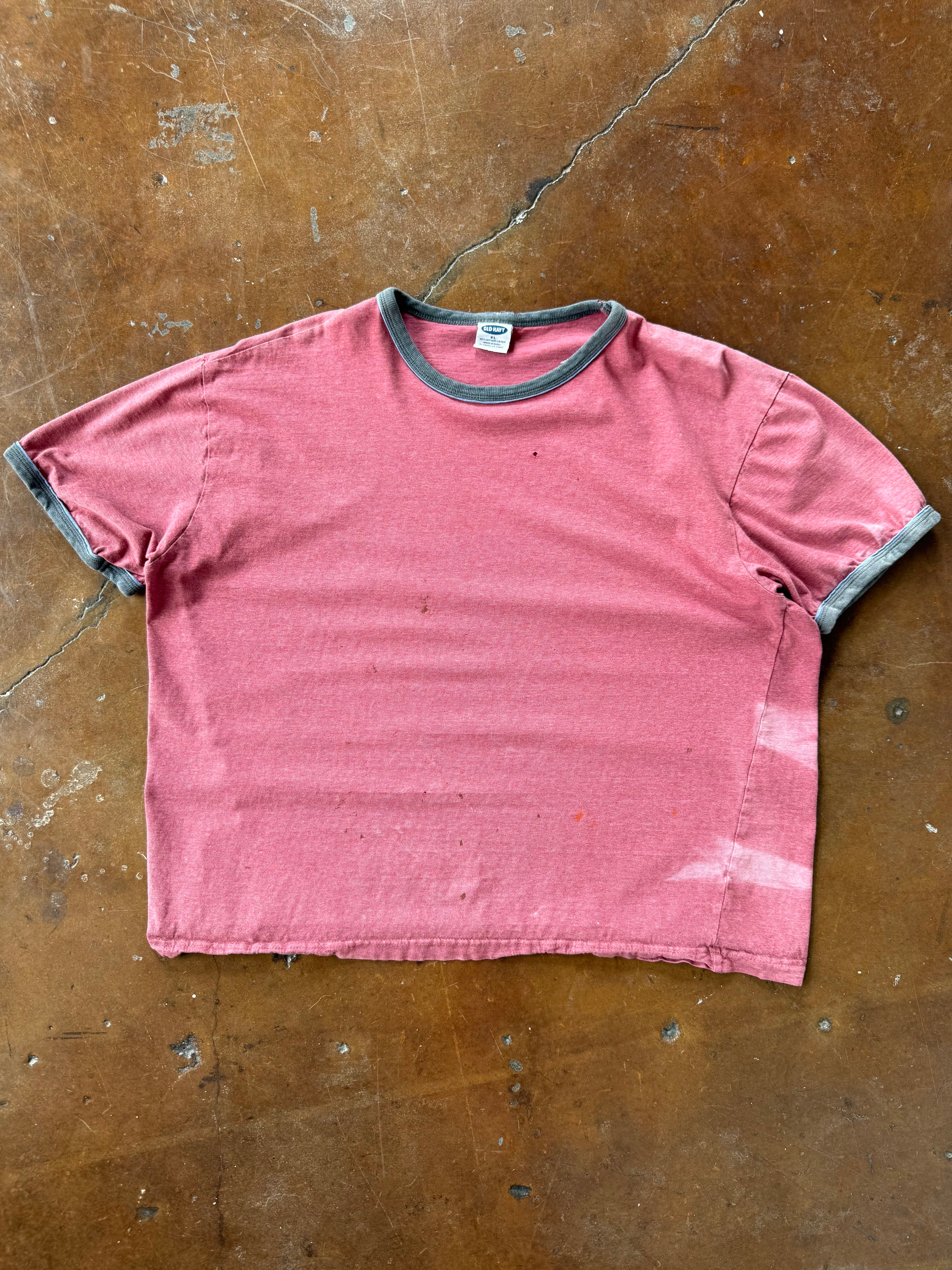 2000s lightly distressed Old Navy boxy ringer shirt (XL)