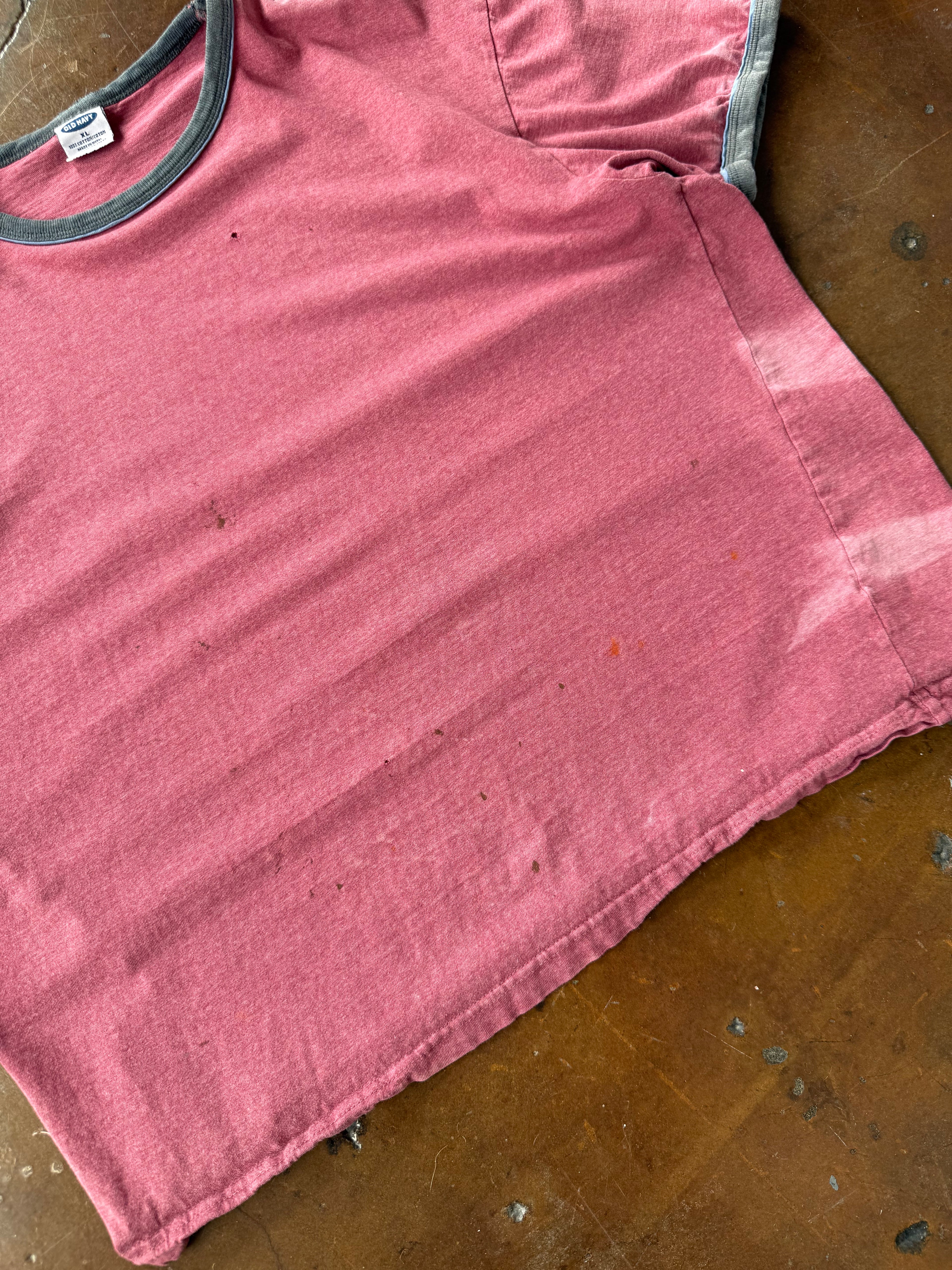 2000s lightly distressed Old Navy boxy ringer shirt (XL)