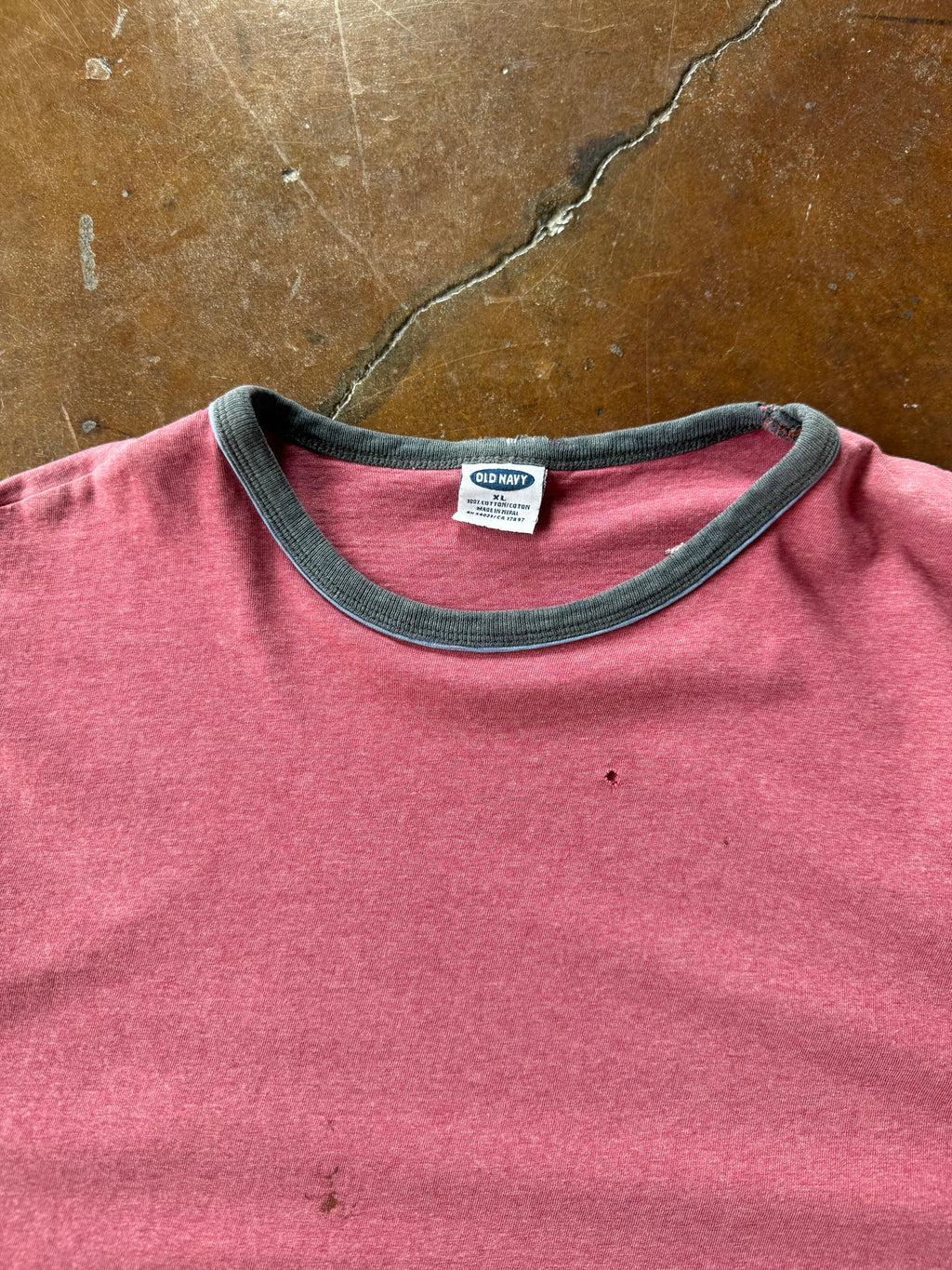 2000s lightly distressed Old Navy boxy ringer shirt (XL)