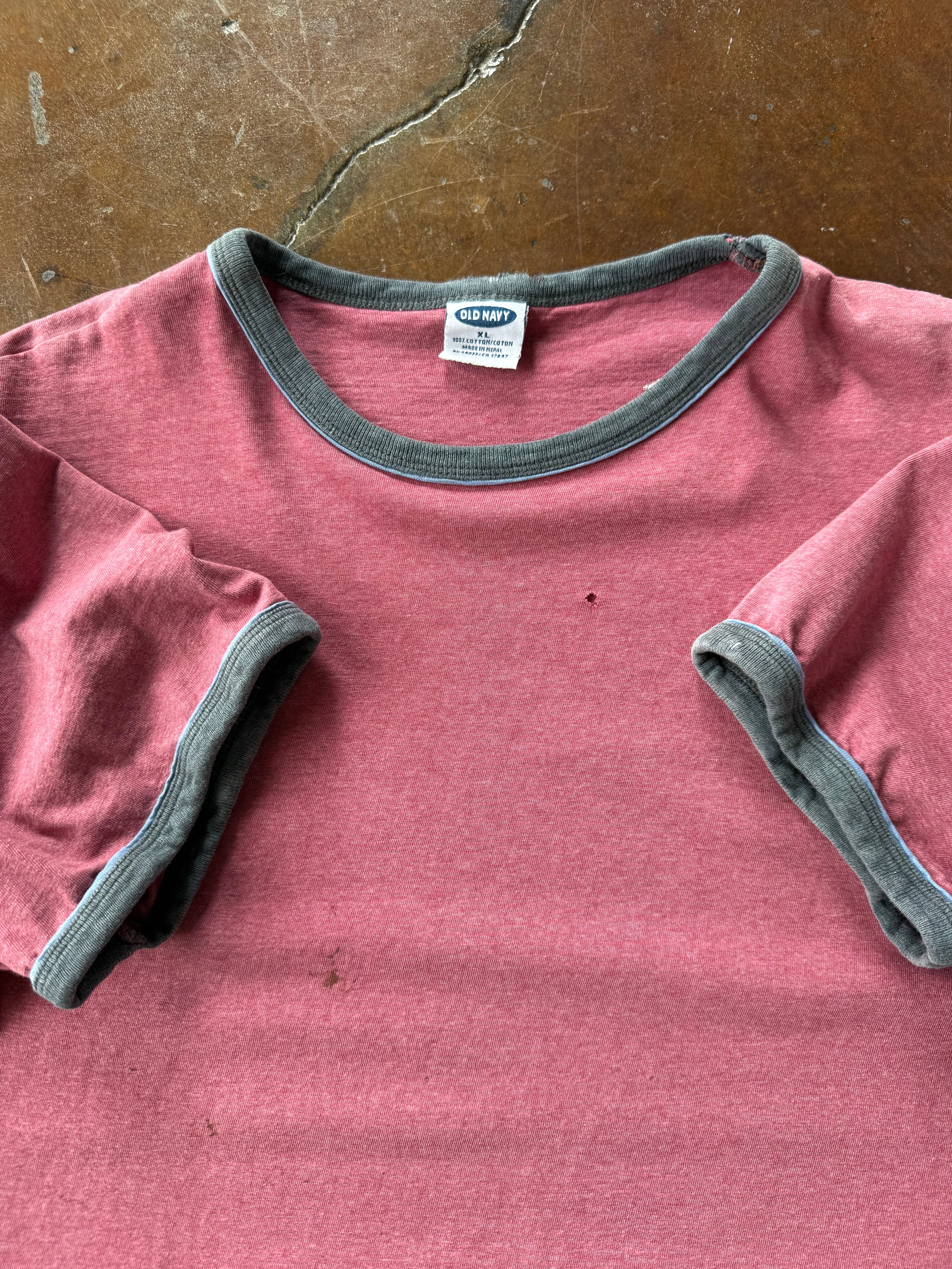 2000s lightly distressed Old Navy boxy ringer shirt (XL)