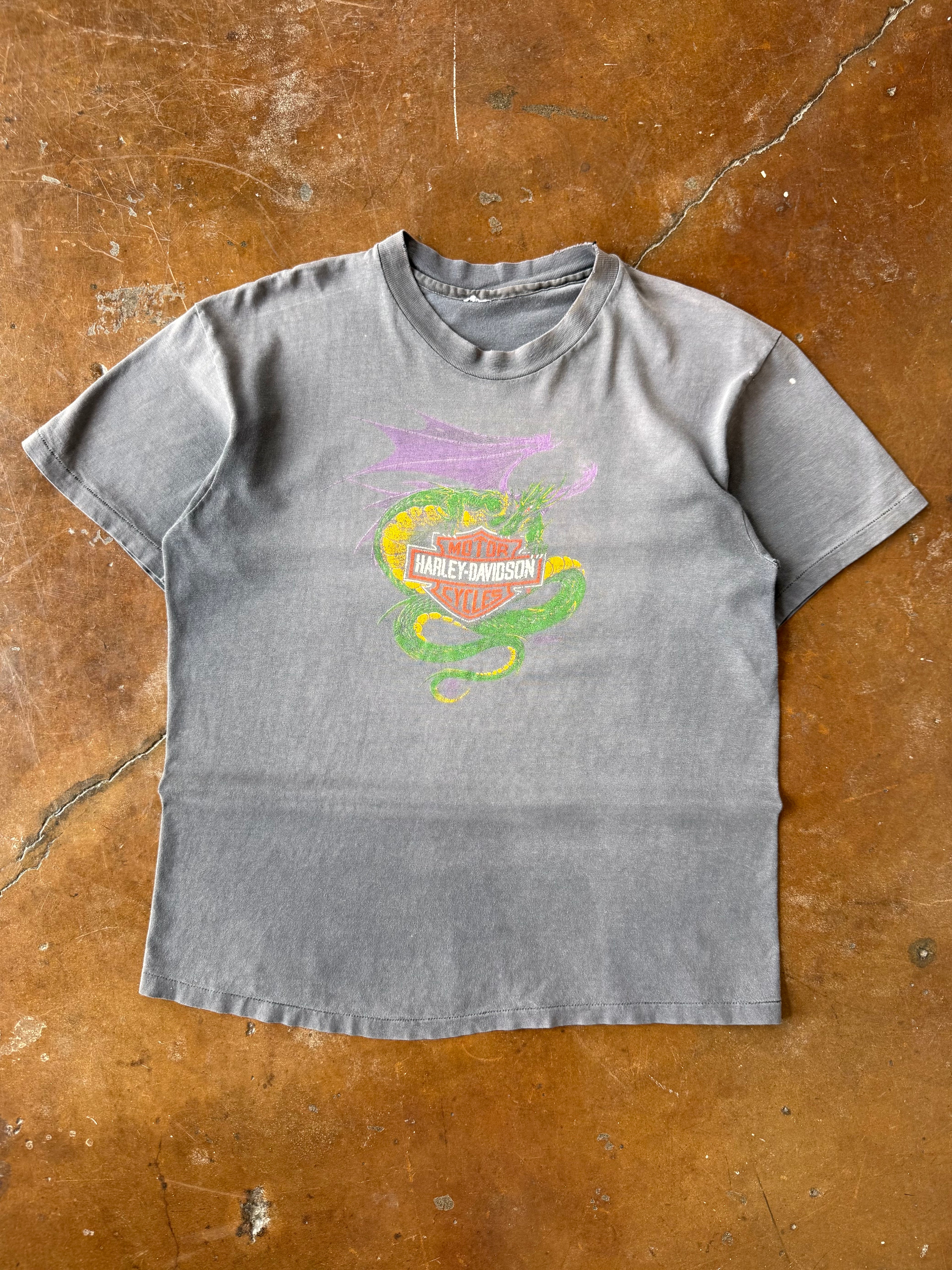 80s faded Harley Davidson "dragon emblem" biker shirt (LARGE)