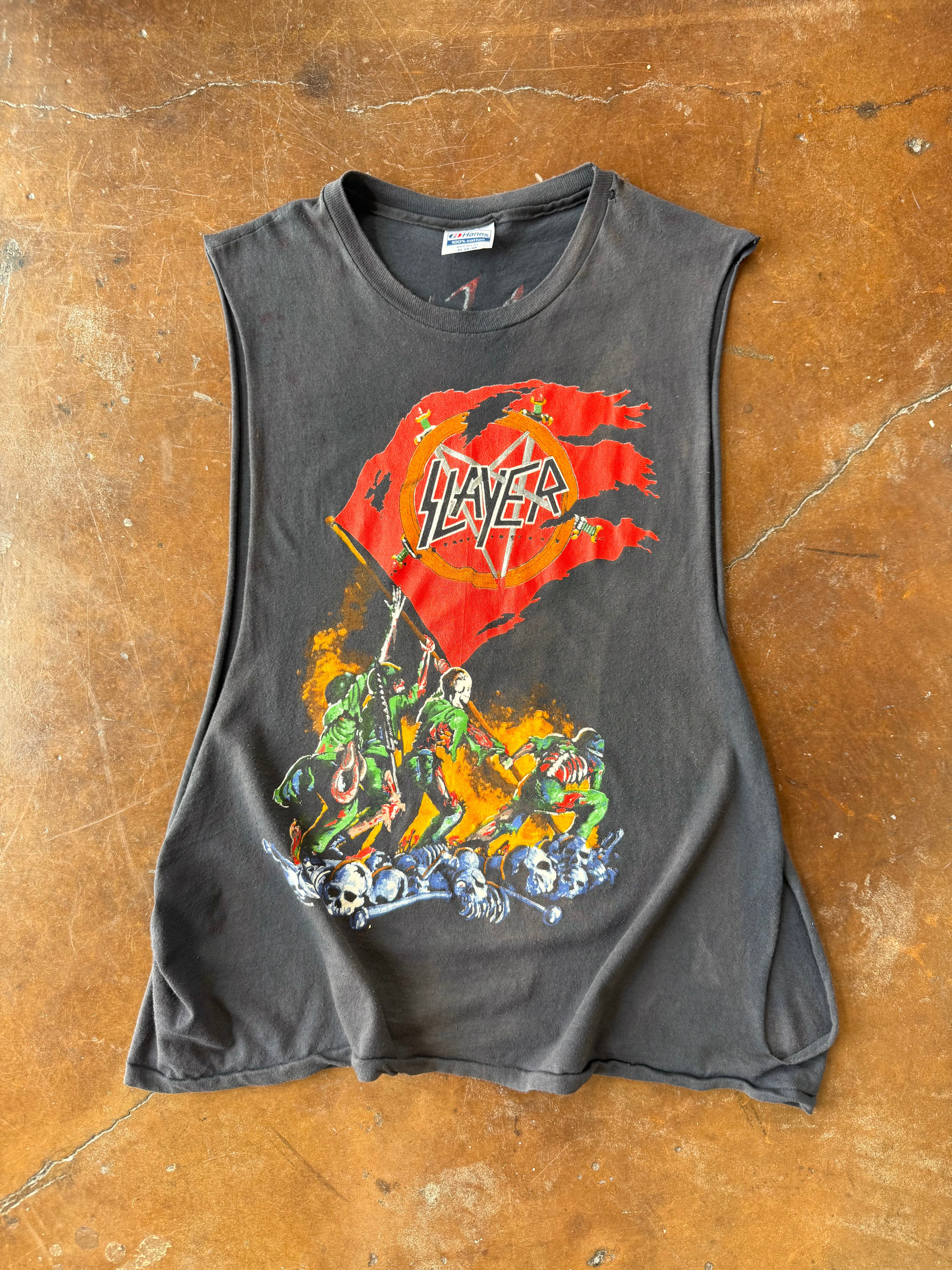 1988 Slayer "world sacrifice" cut-off band shirt (XL)