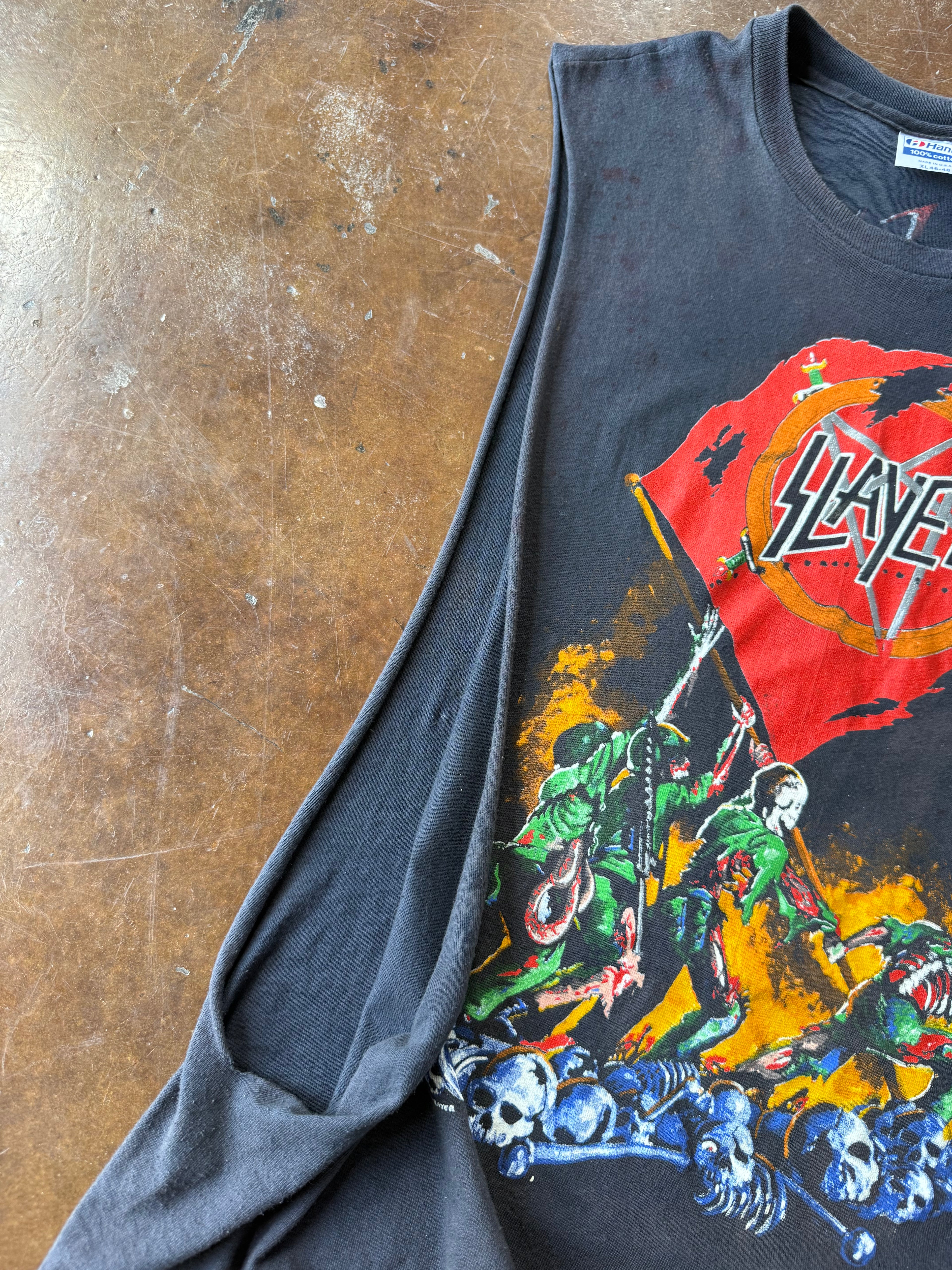 1988 Slayer "world sacrifice" cut-off band shirt (XL)