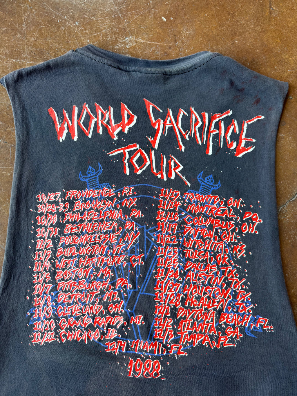 1988 Slayer "world sacrifice" cut-off band shirt (XL)