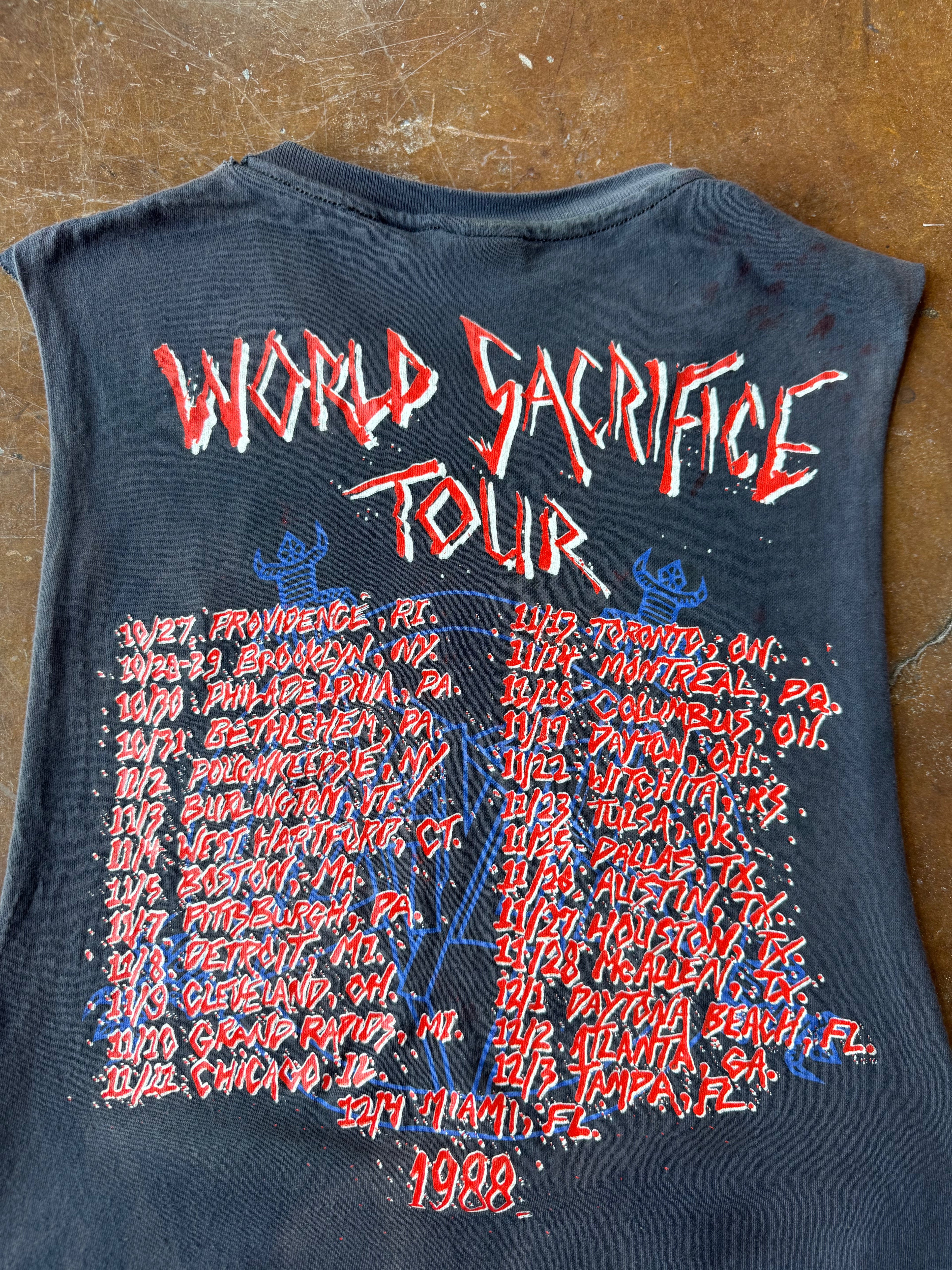 1988 Slayer "world sacrifice" cut-off band shirt (XL)