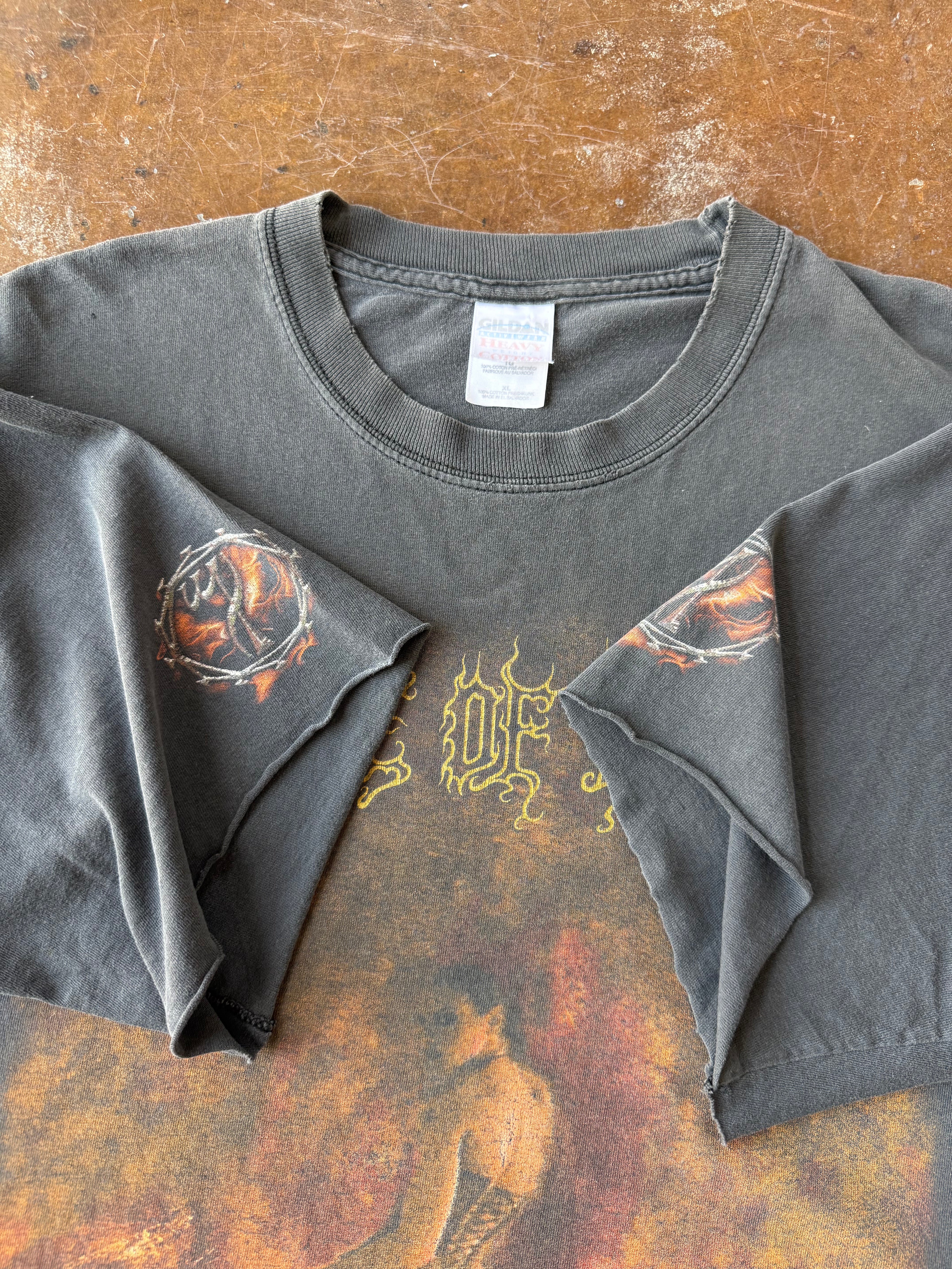 2000s faded & distressed Cradle of Filth "nymphetamine" cut sleeves band shirt (XL)