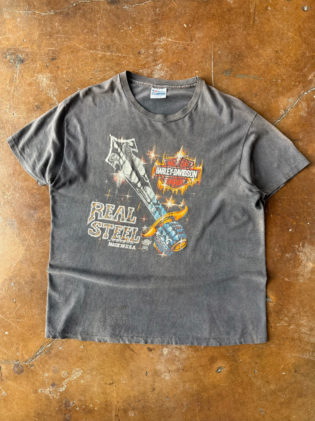80s Harley Davidson "real steel" biker shirt (XL)