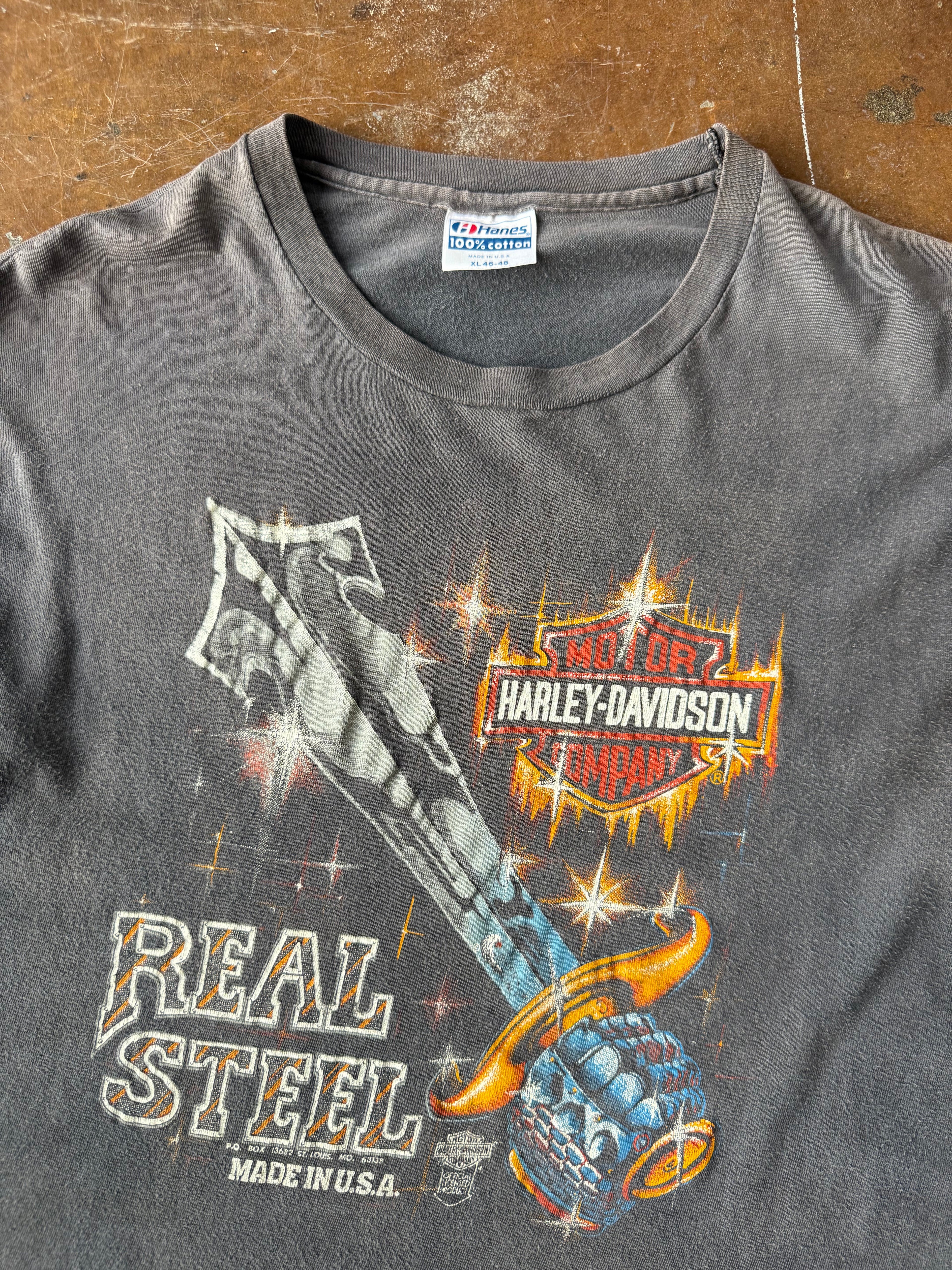 80s Harley Davidson "real steel" biker shirt (XL)