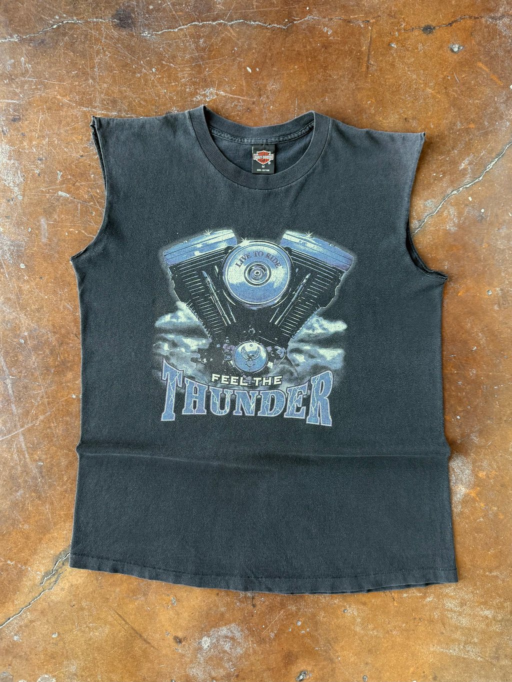 90s Harley Davidson "thunder engine" cut-off biker shirt (MEDIUM)