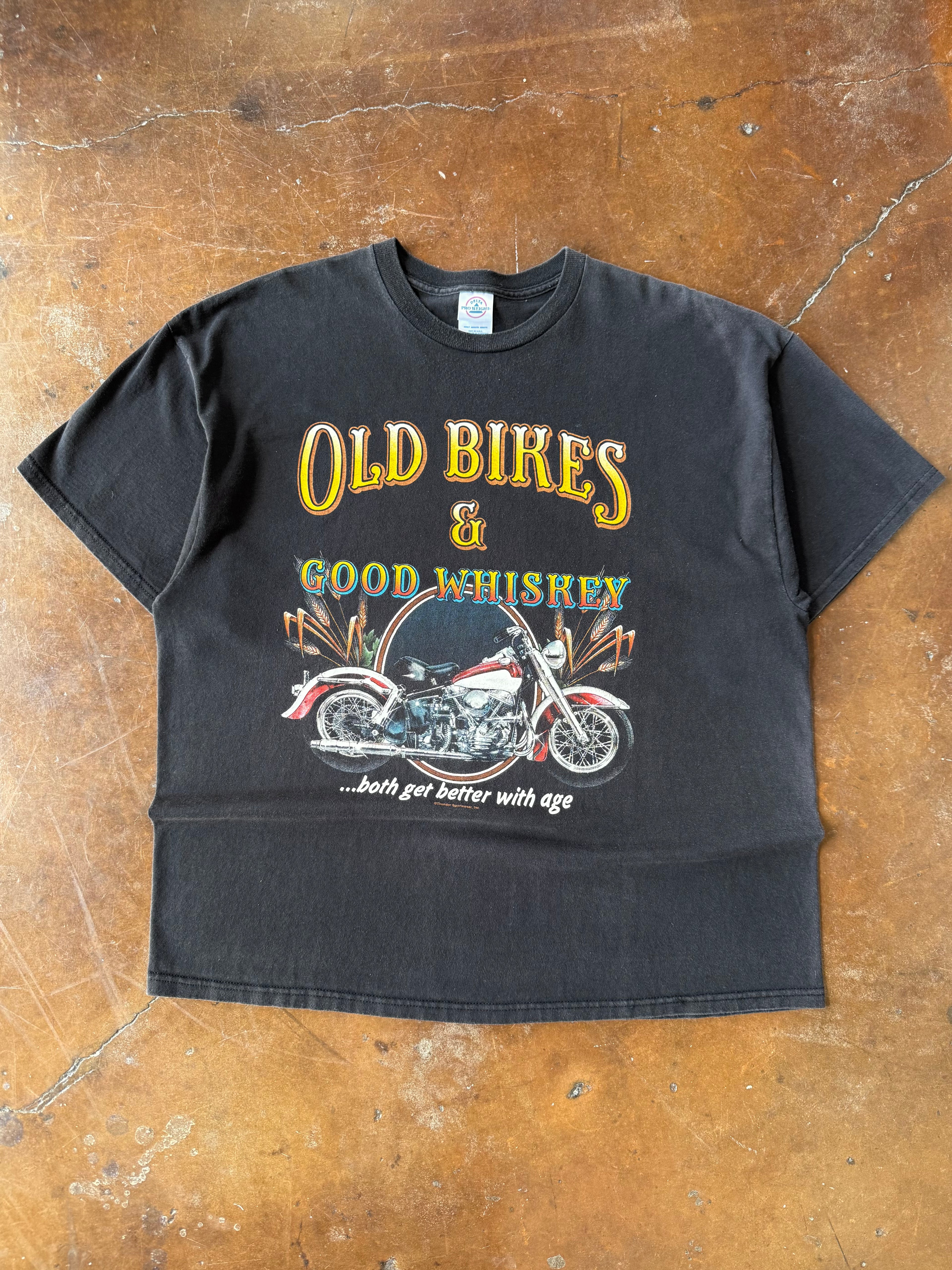 2000s Old Bikes & Good Whiskey biker shirt (XXL)