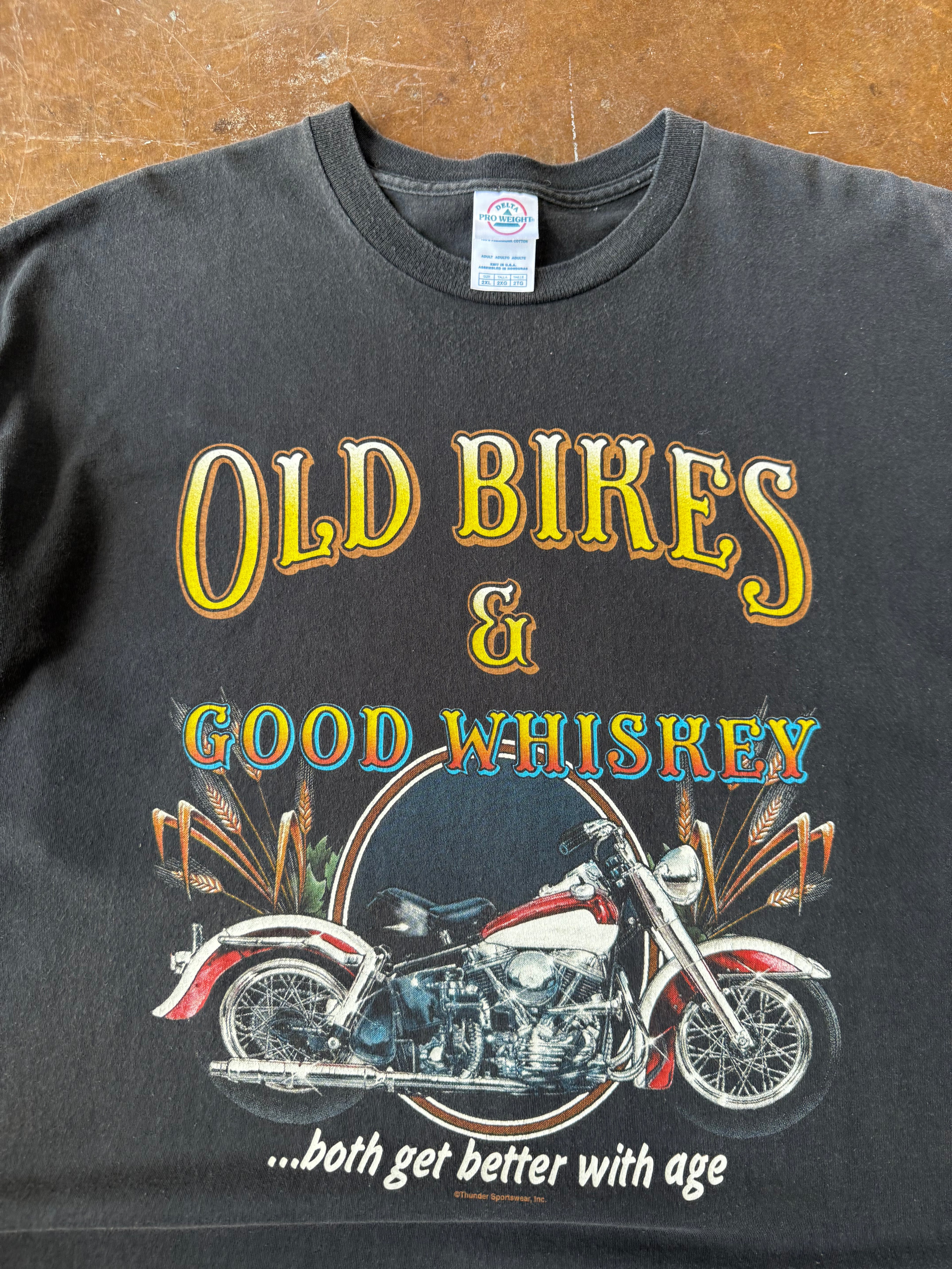 2000s Old Bikes & Good Whiskey biker shirt (XXL)