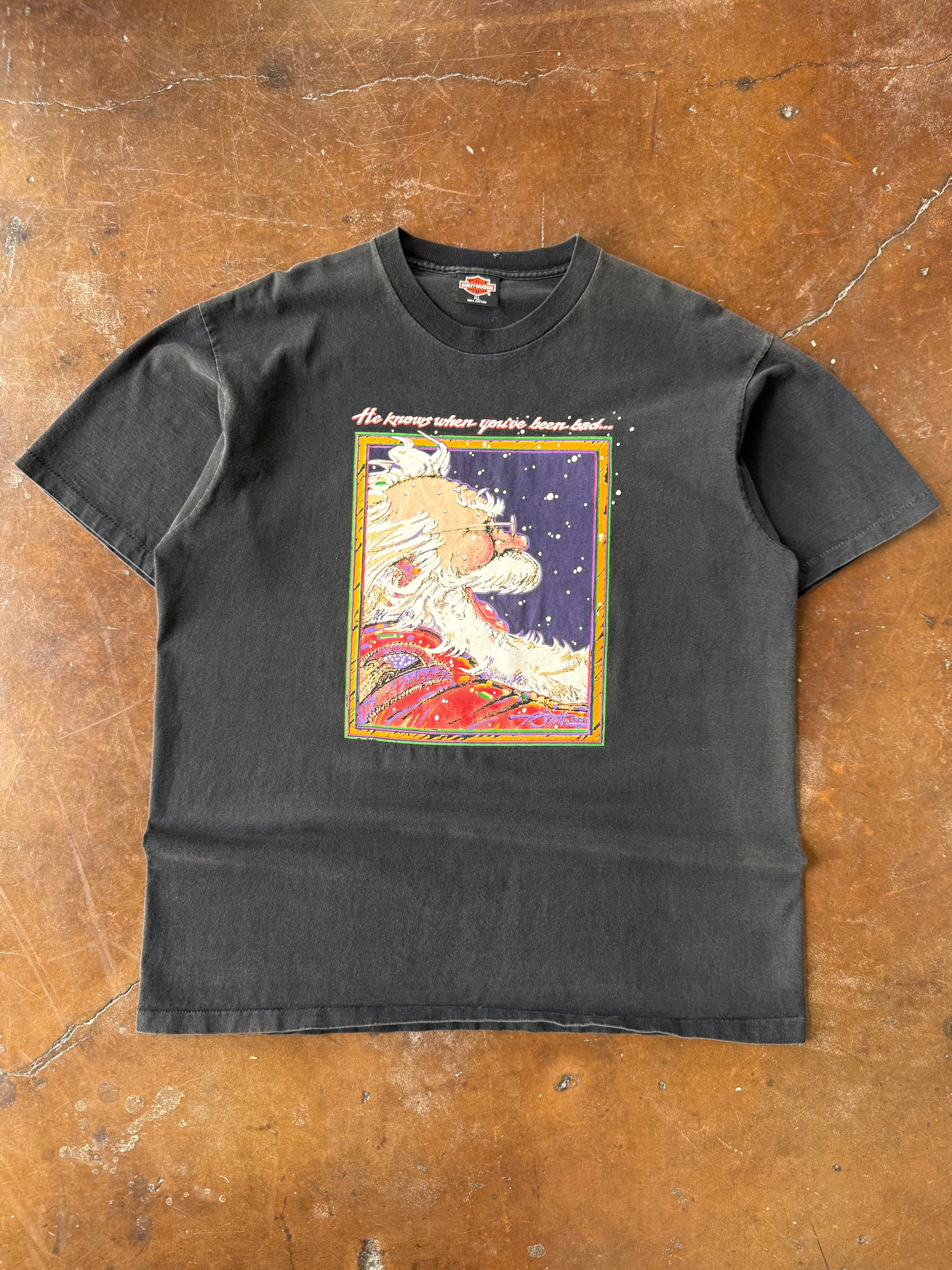 90s Harley Davidson "he knows when you've been bad" biker shirt (XL)