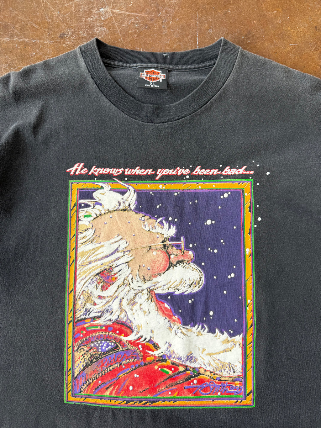 90s Harley Davidson "he knows when you've been bad" biker shirt (XL)