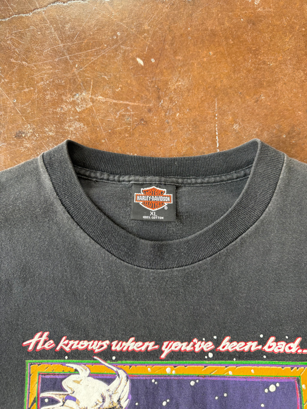 90s Harley Davidson "he knows when you've been bad" biker shirt (XL)