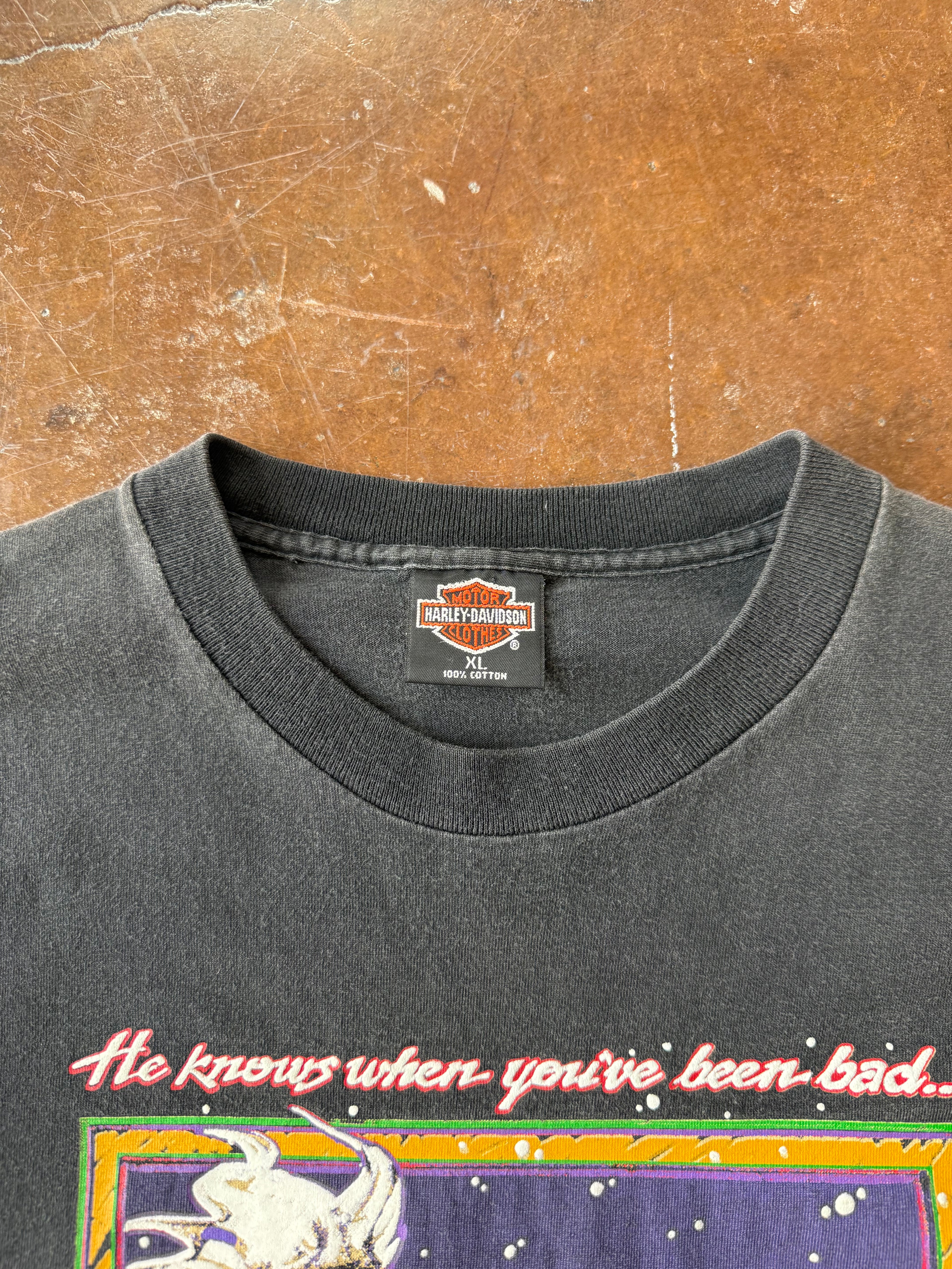 90s Harley Davidson "he knows when you've been bad" biker shirt (XL)