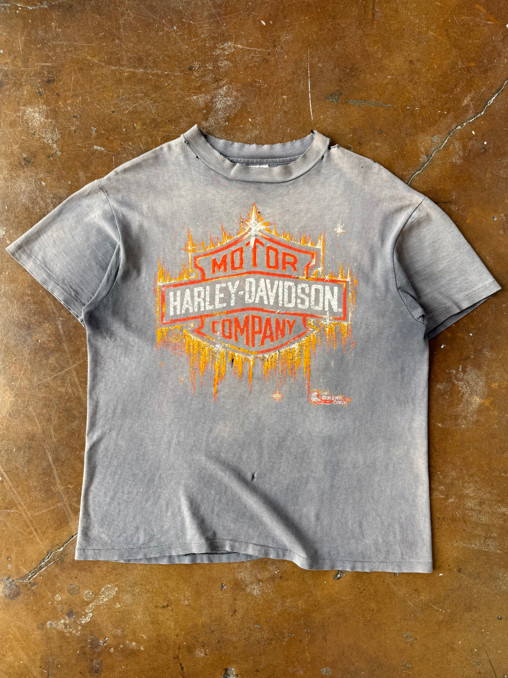 80s faded & lightly distressed Harley Davidson "shining shield" biker shirt (LARGE)