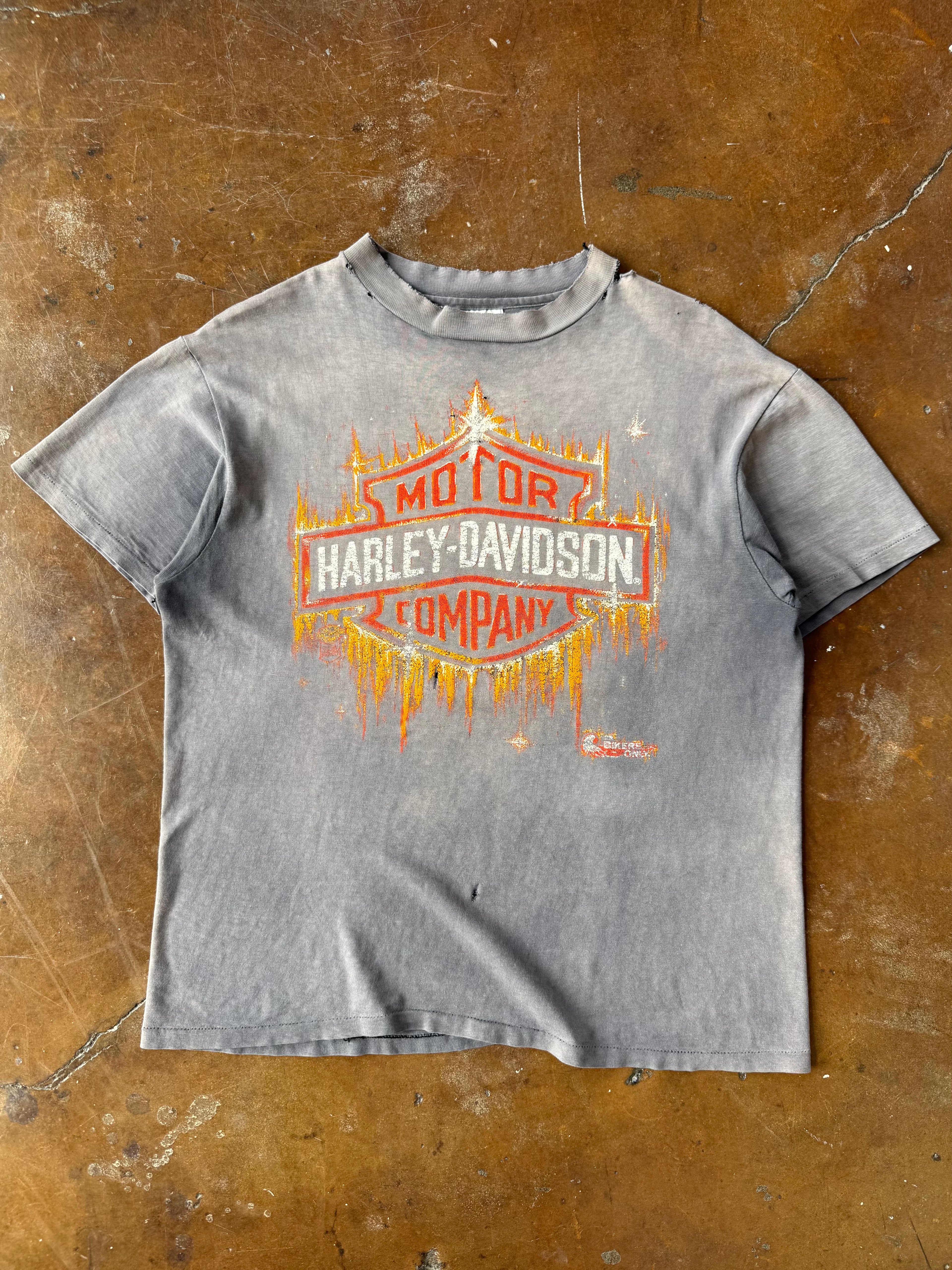 80s faded & lightly distressed Harley Davidson "shining shield" biker shirt (LARGE)