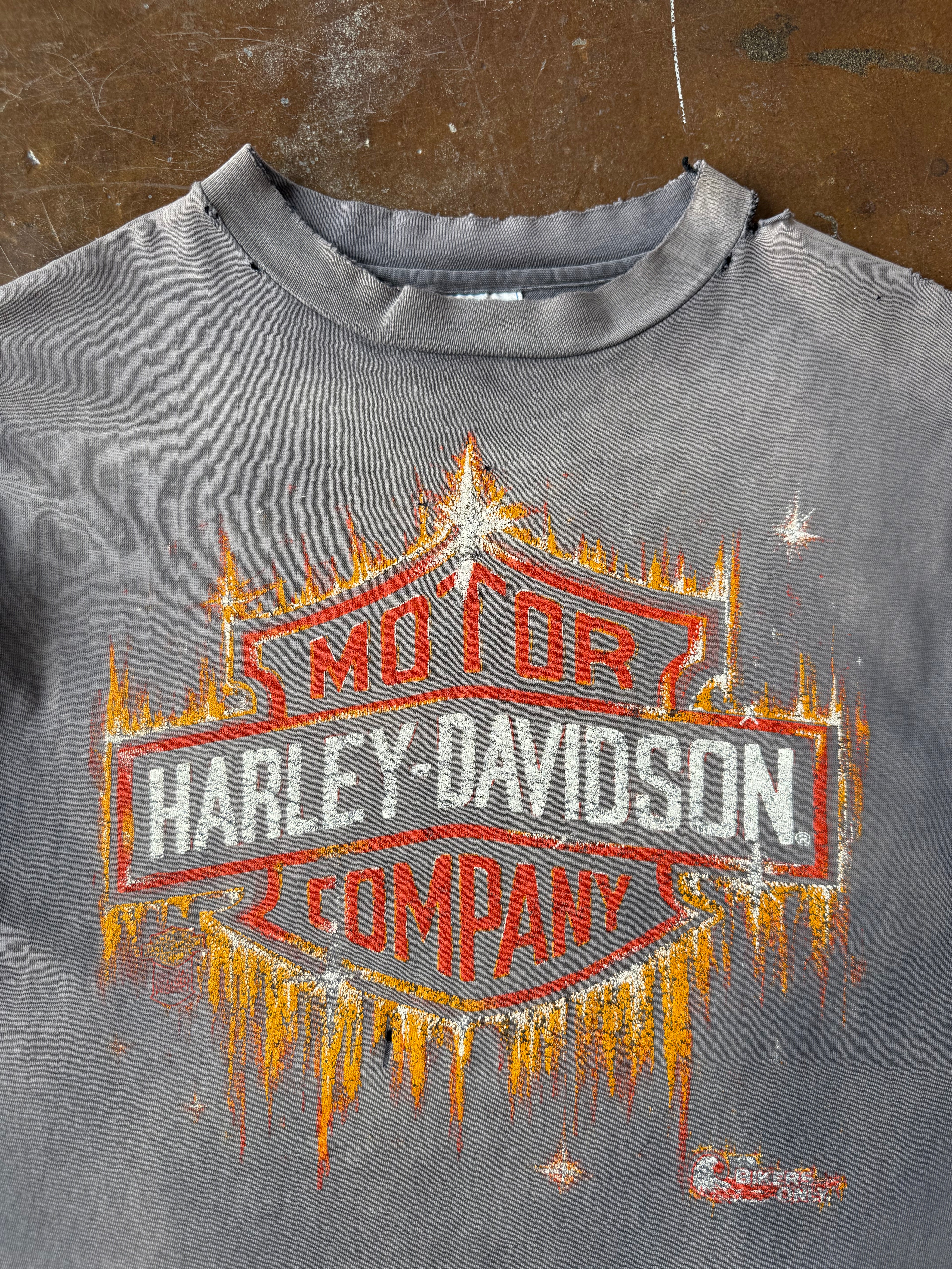 80s faded & lightly distressed Harley Davidson "shining shield" biker shirt (LARGE)