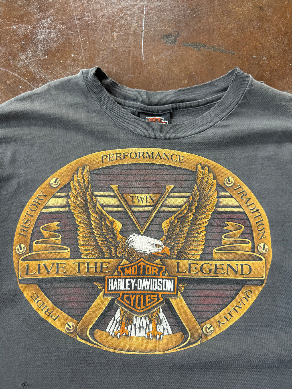 90s faded & lightly distressed Harley Davidson "live the legend" biker shirt (XL)