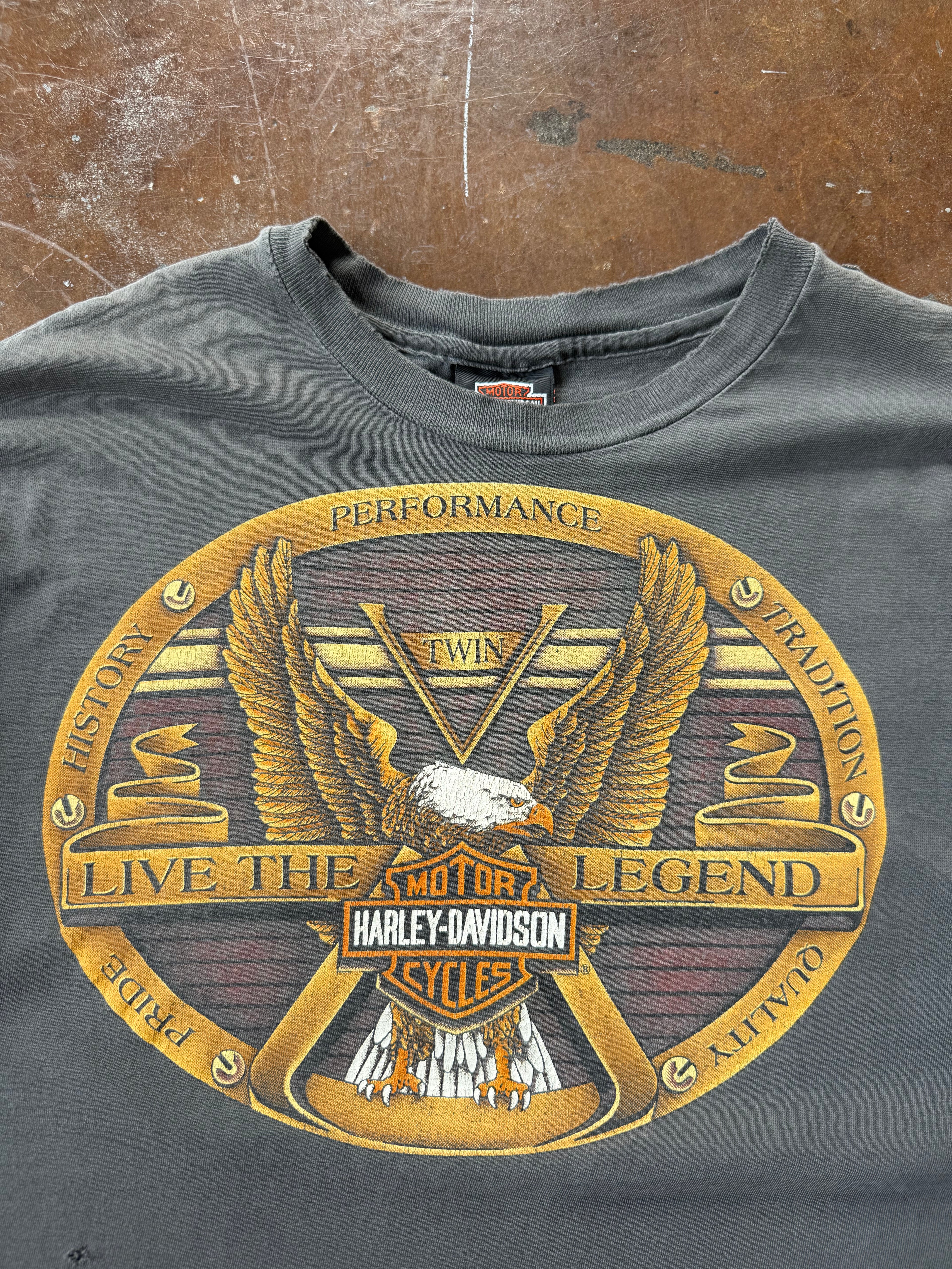 90s faded & lightly distressed Harley Davidson "live the legend" biker shirt (XL)