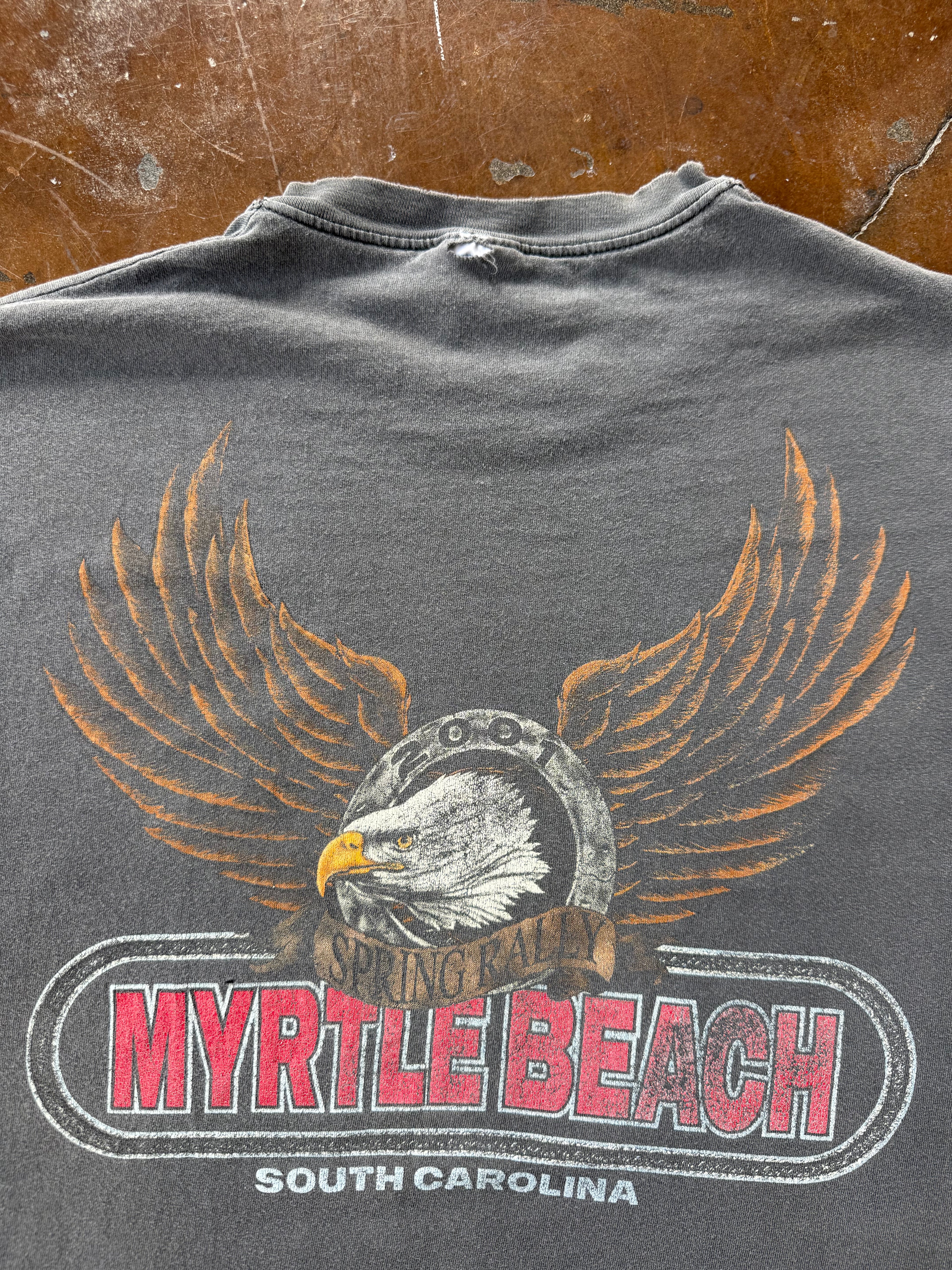 2001 faded Spring Rally "the party never ends" biker shirt (XL)